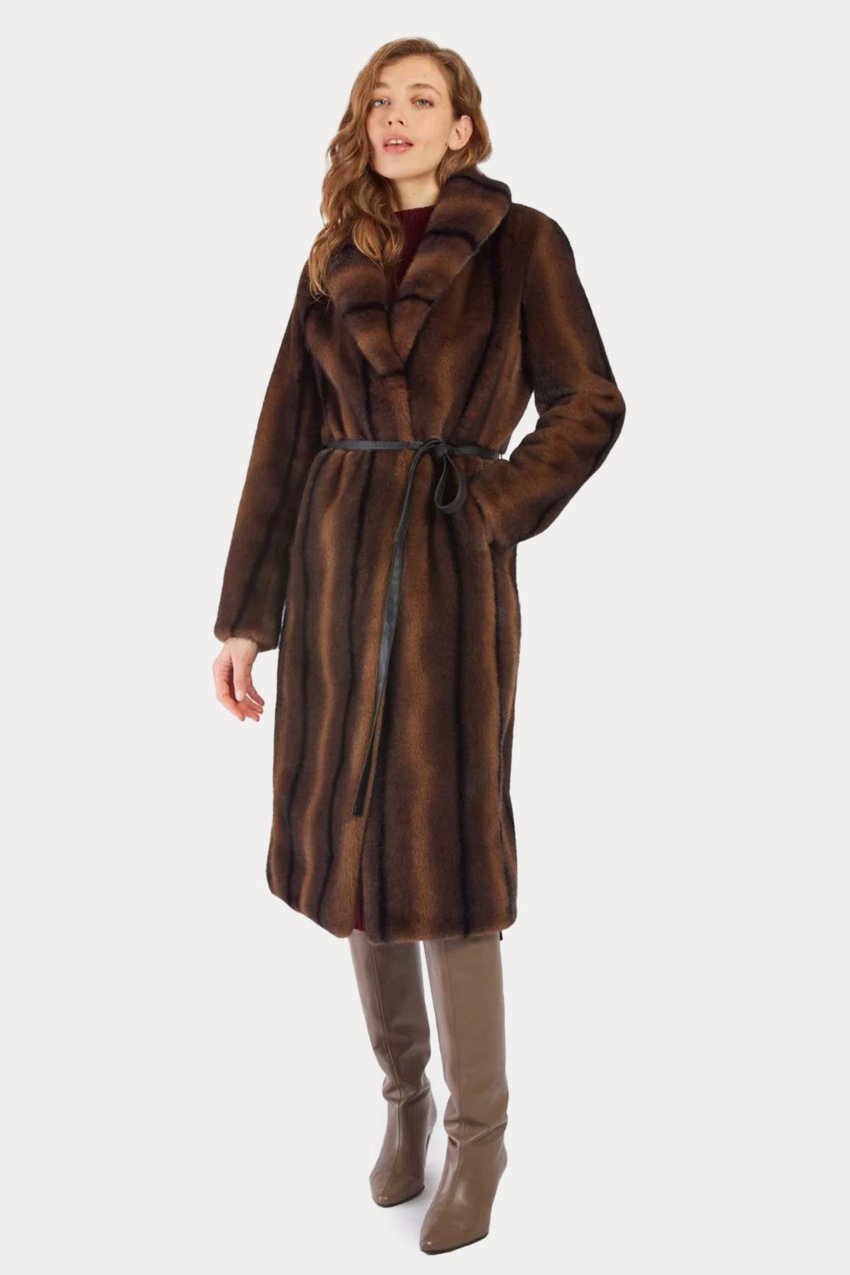 Rene Derhy Regular Fit Degrade Kürklü Kemerli Manto