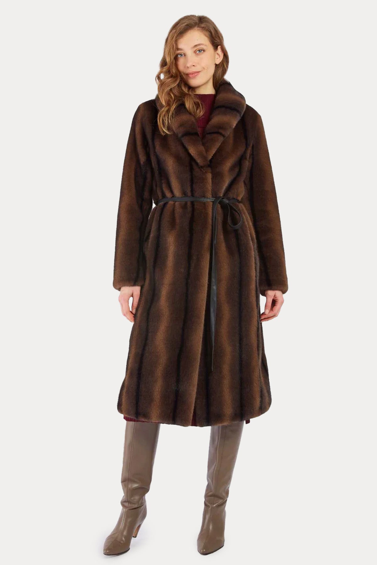 Rene Derhy Regular Fit Degrade Kürklü Kemerli Manto