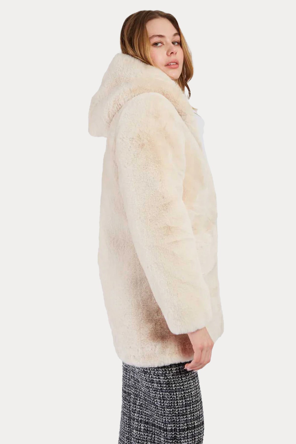 Rene Derhy Relaxed Fit Kapüşonlu Peluş Mont