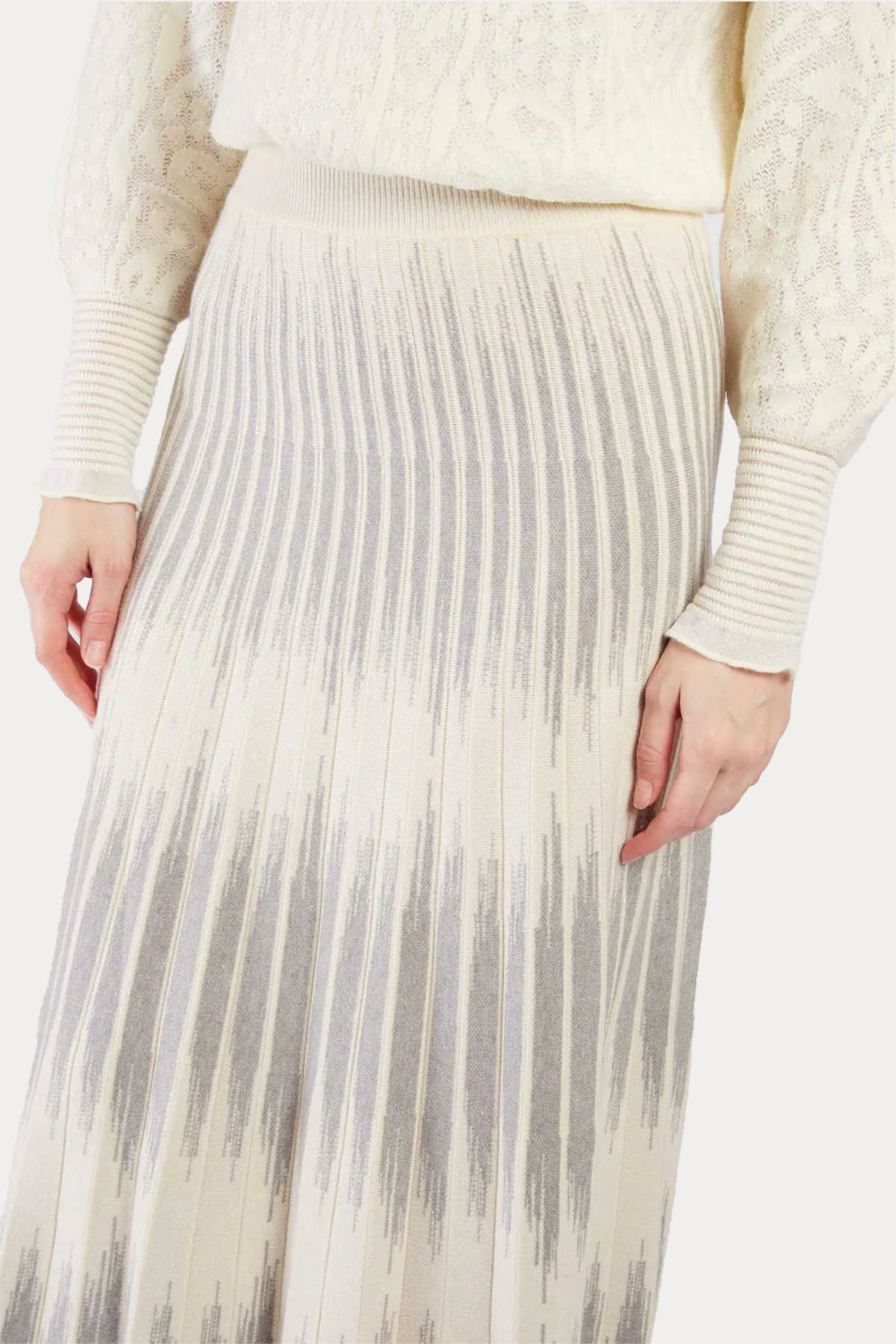 Rene Derhy Beli Lastikli Pileli Örgü Midi Etek