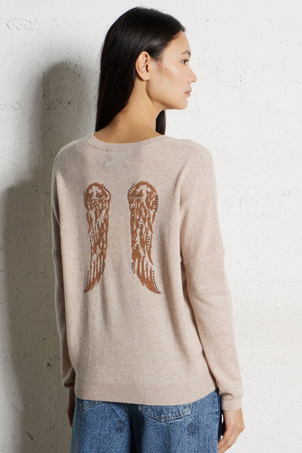 Berenice Mapolonia Comfort Fit Kanat Desenli İnce Örgü Kaşmir Yün Triko