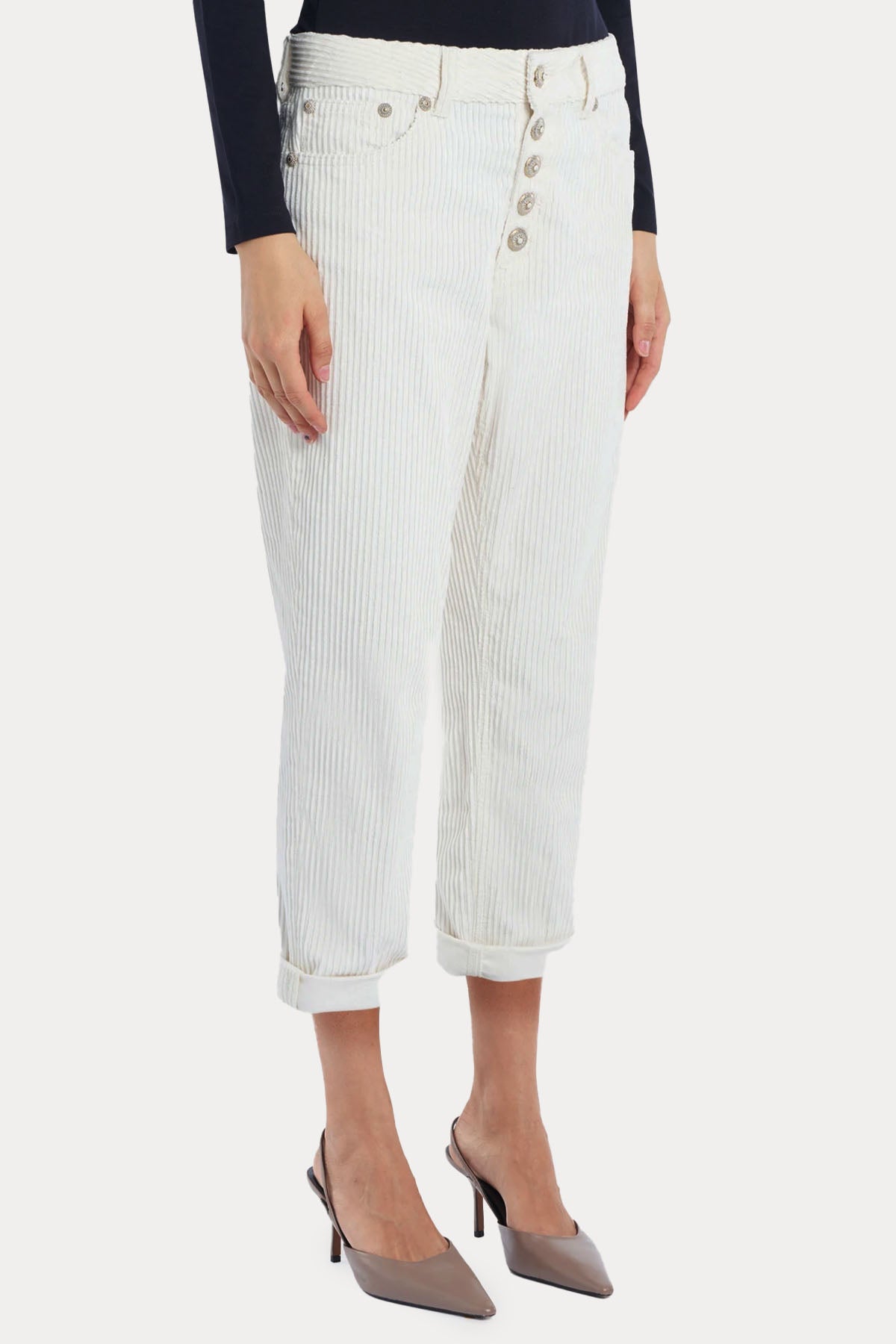 Dondup Koons Loose Fit Yüksek Bel Fitilli Kadife Pantolon