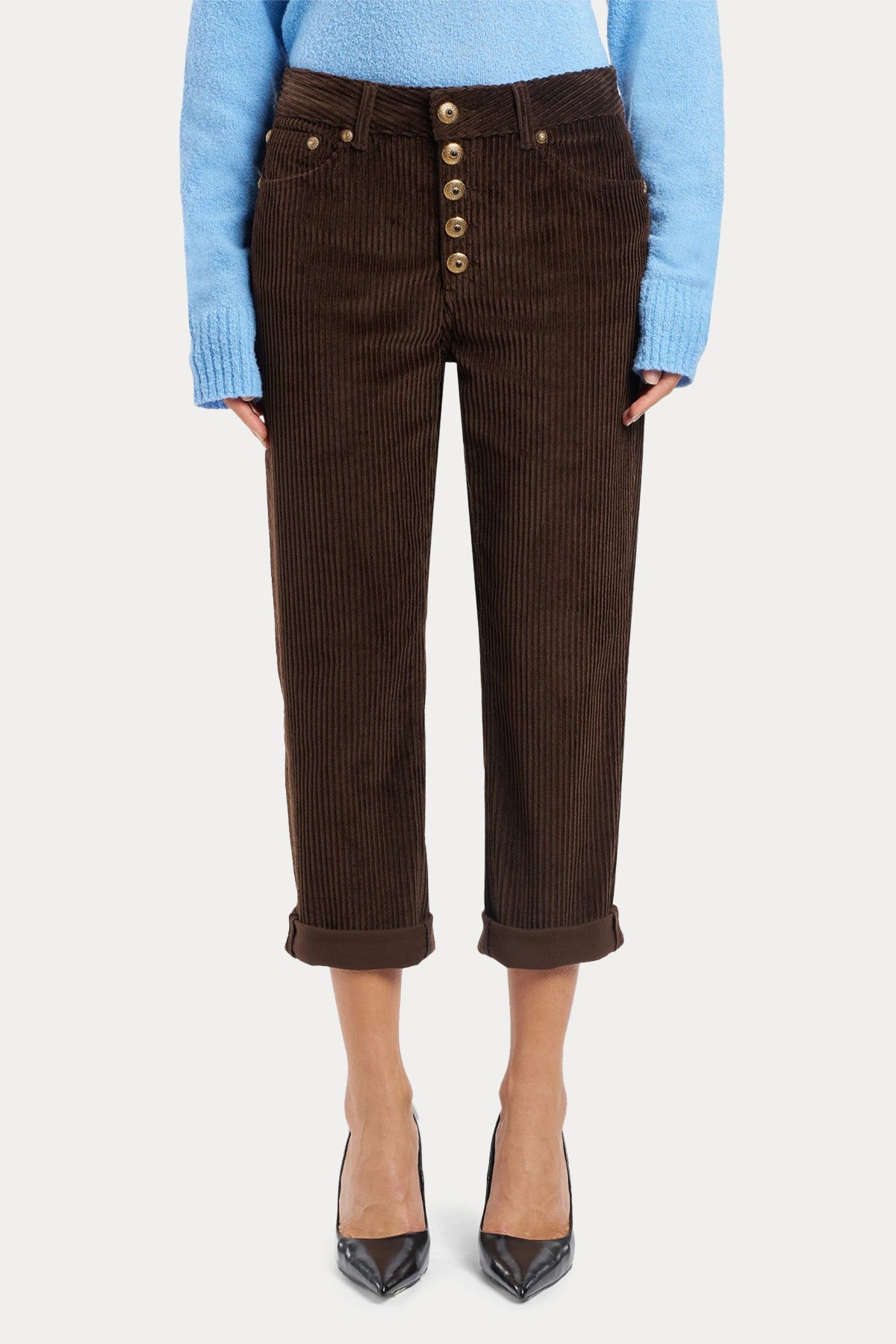 Dondup Koons Loose Fit Yüksek Bel Fitilli Kadife Pantolon