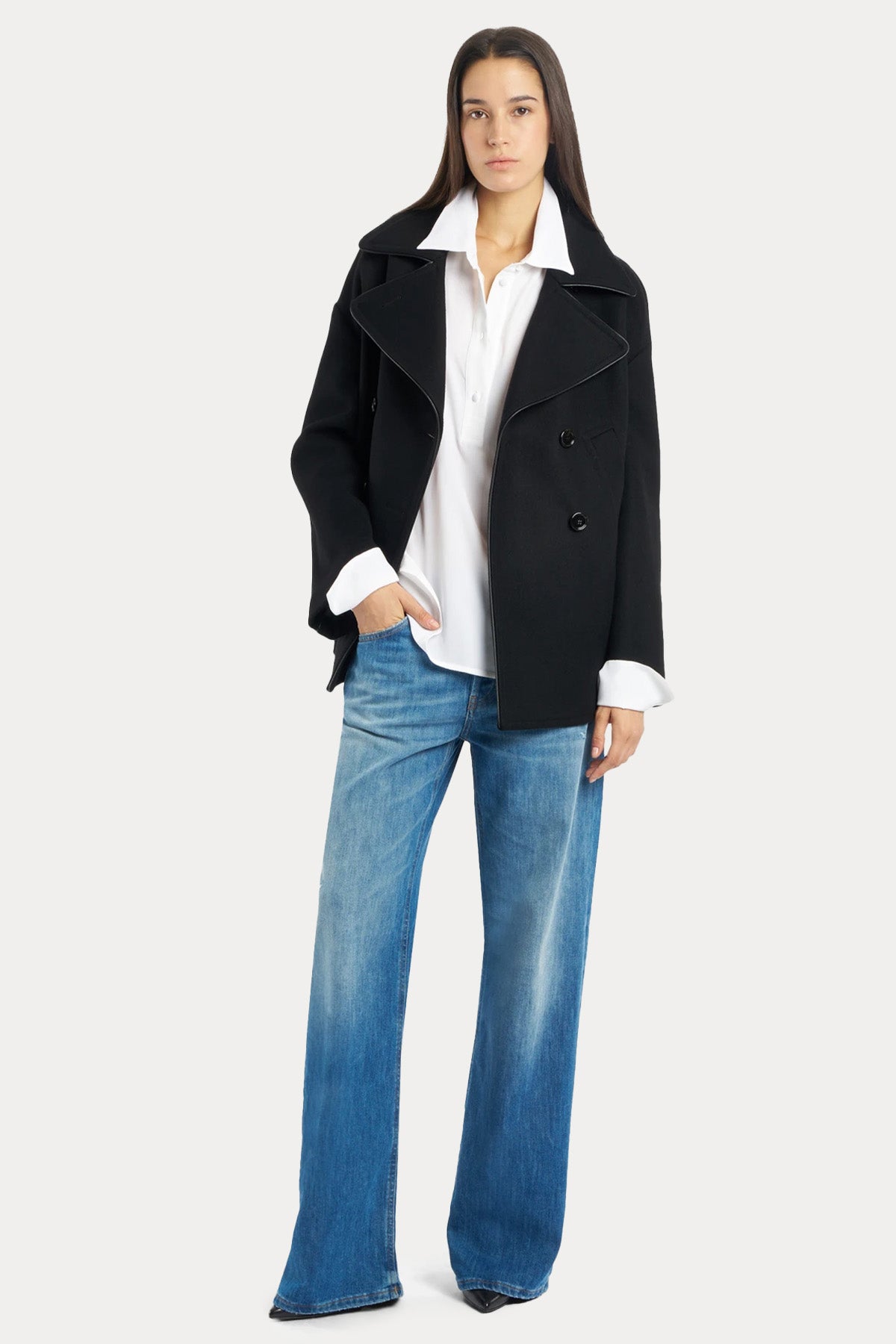 Dondup Geniş Kesim Kruvaze Kaşmir Yün Kaban