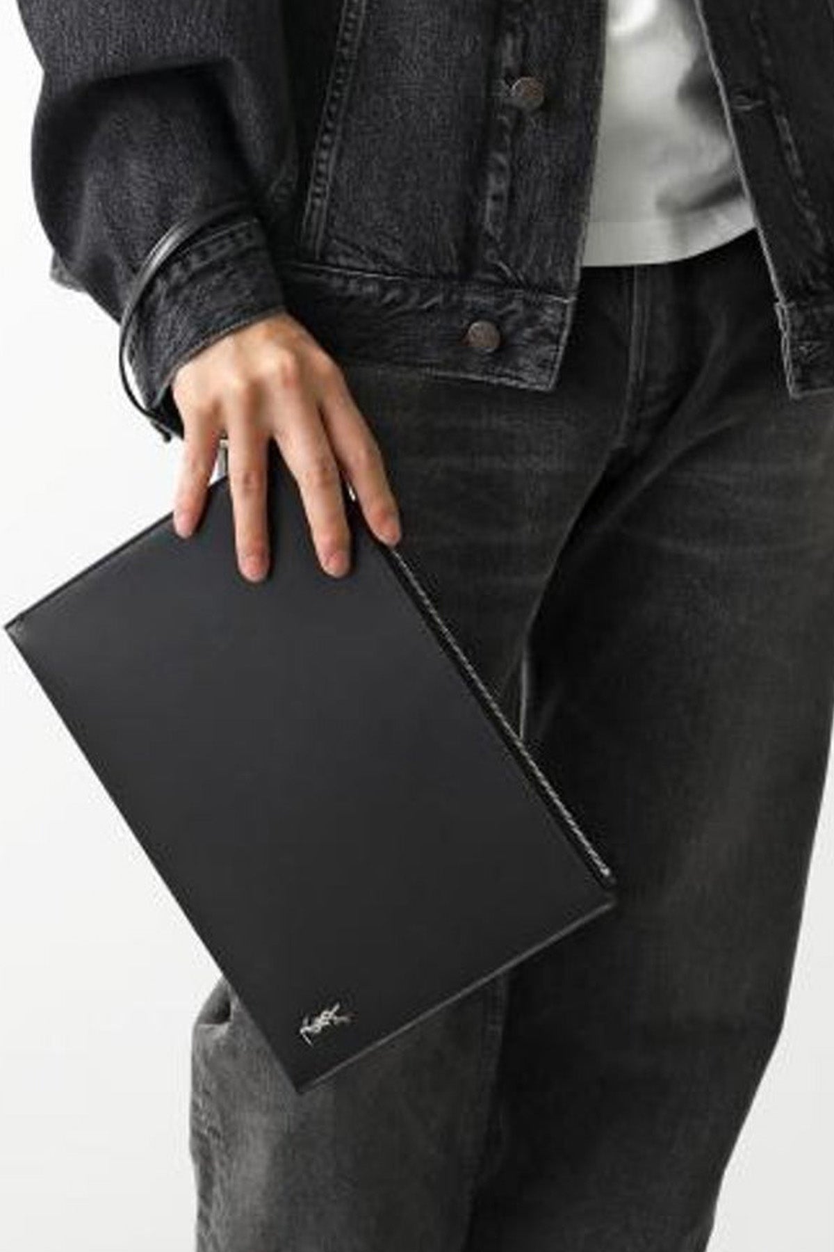 Saint Laurent Logolu Unisex Deri Clutch Çanta