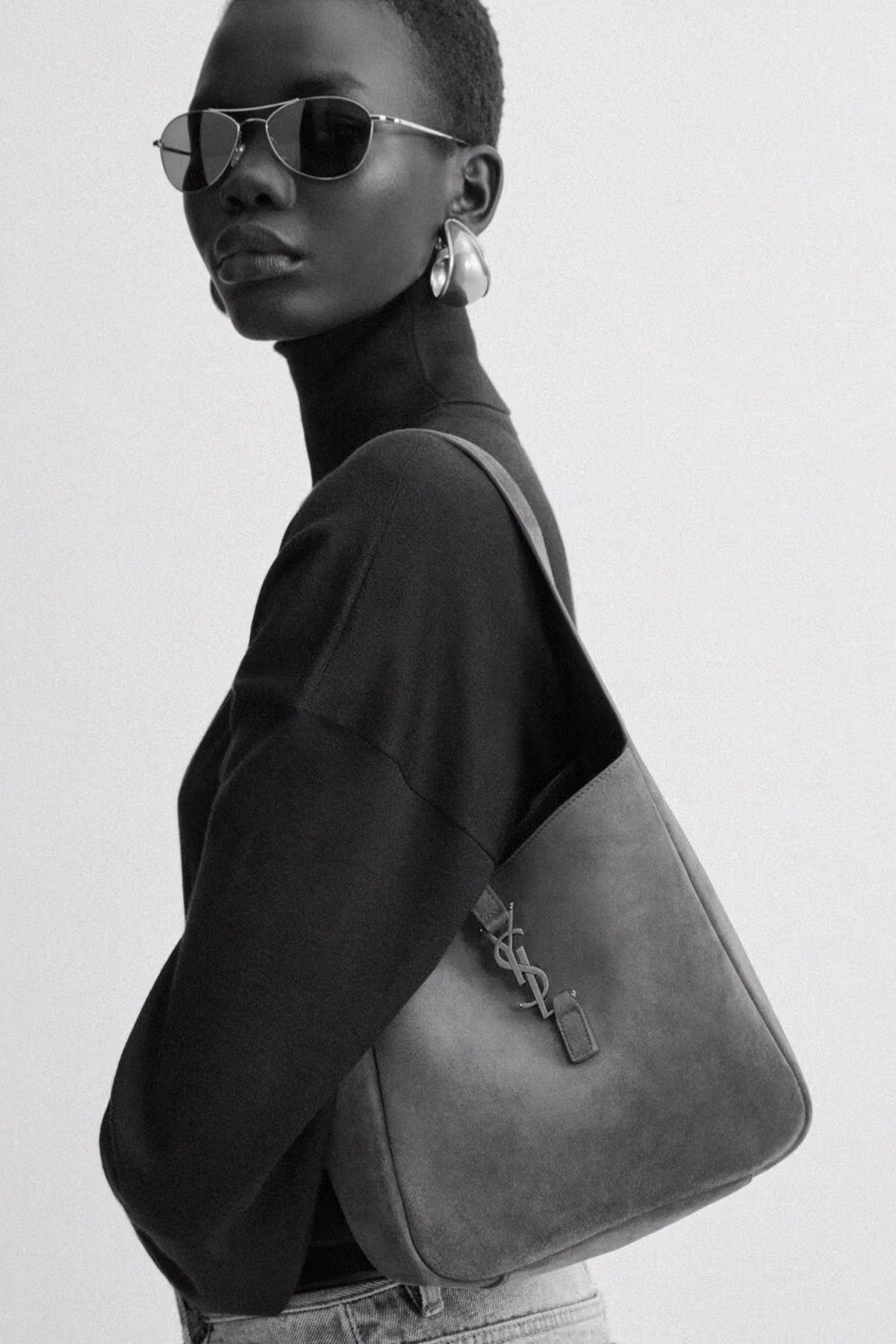 Saint Laurent Logolu Small Süet Omuz Çantası