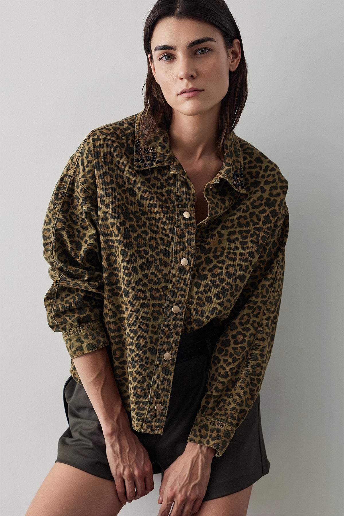 Bsb Leopar Relaxed Fit Desenli Gömlek Ceket-Gömlek-Libas