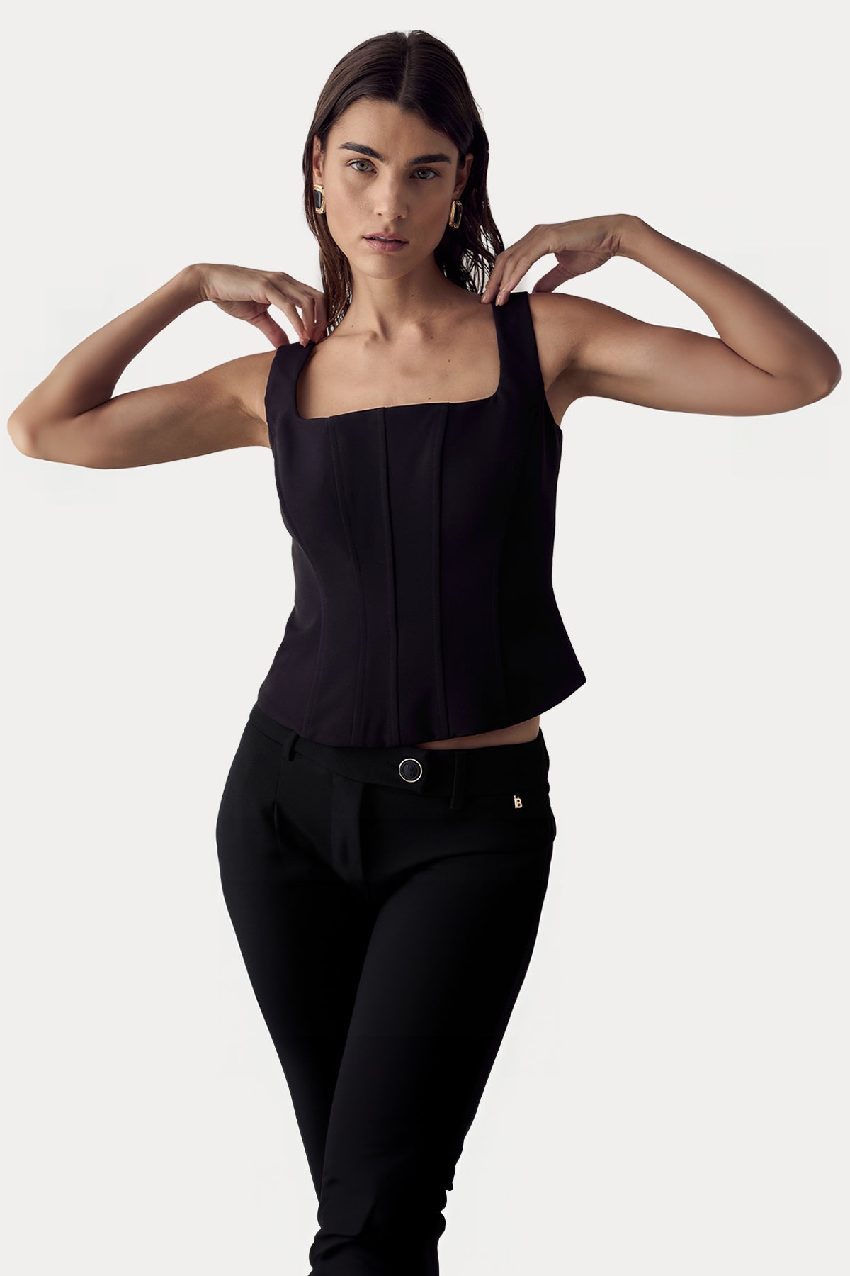 Bsb Kare Yaka Slim Fit Fermuarlı Bluz