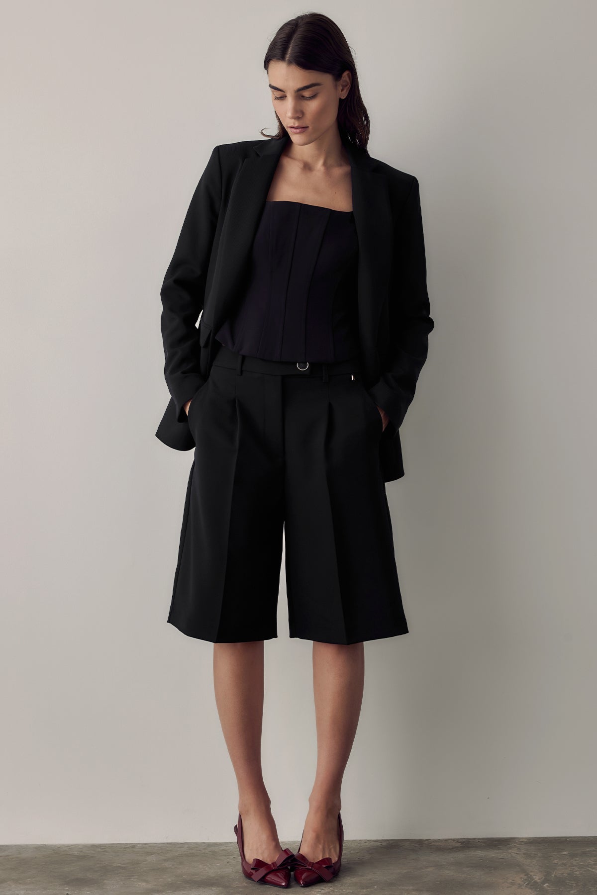 Bsb Kare Yaka Slim Fit Fermuarlı Bluz