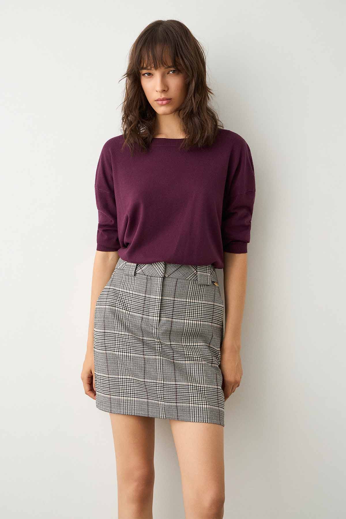 Bsb Ekose Desenli Mini Etek