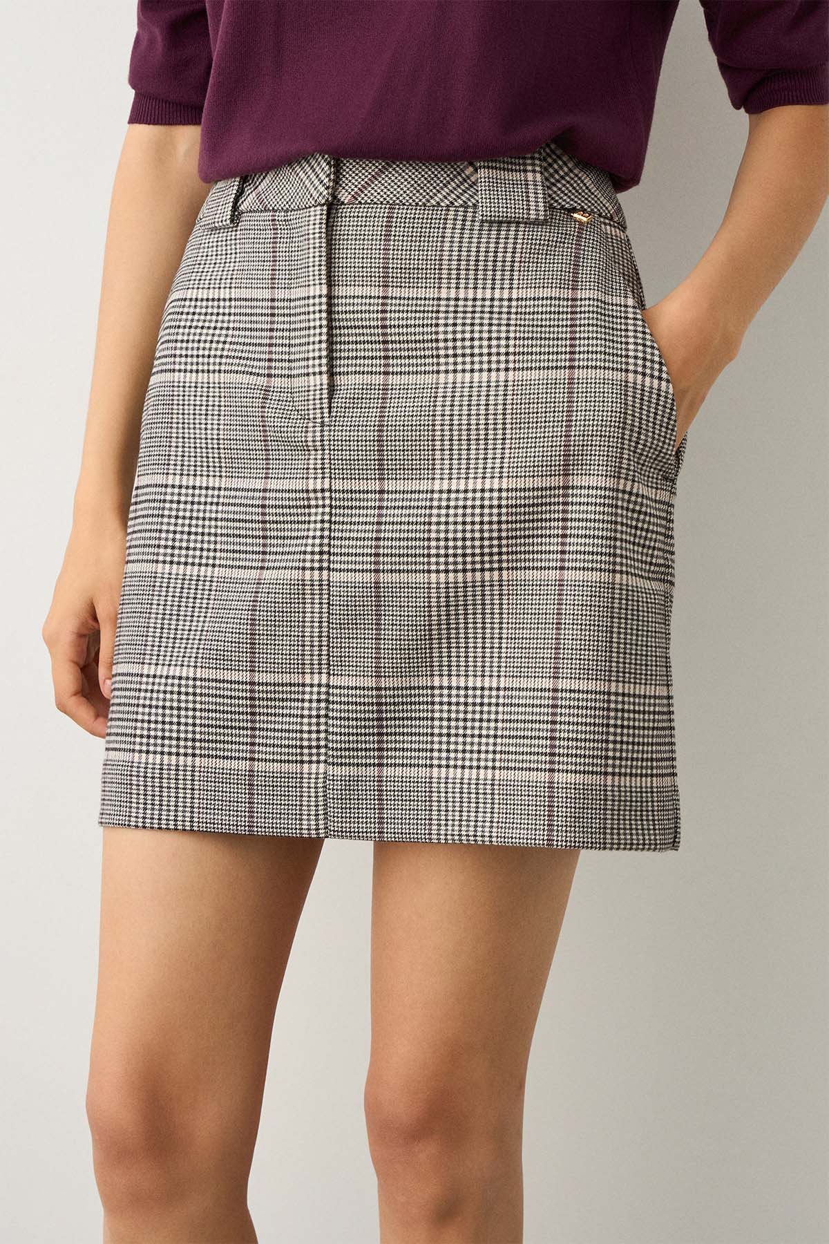 Bsb Ekose Desenli Mini Etek