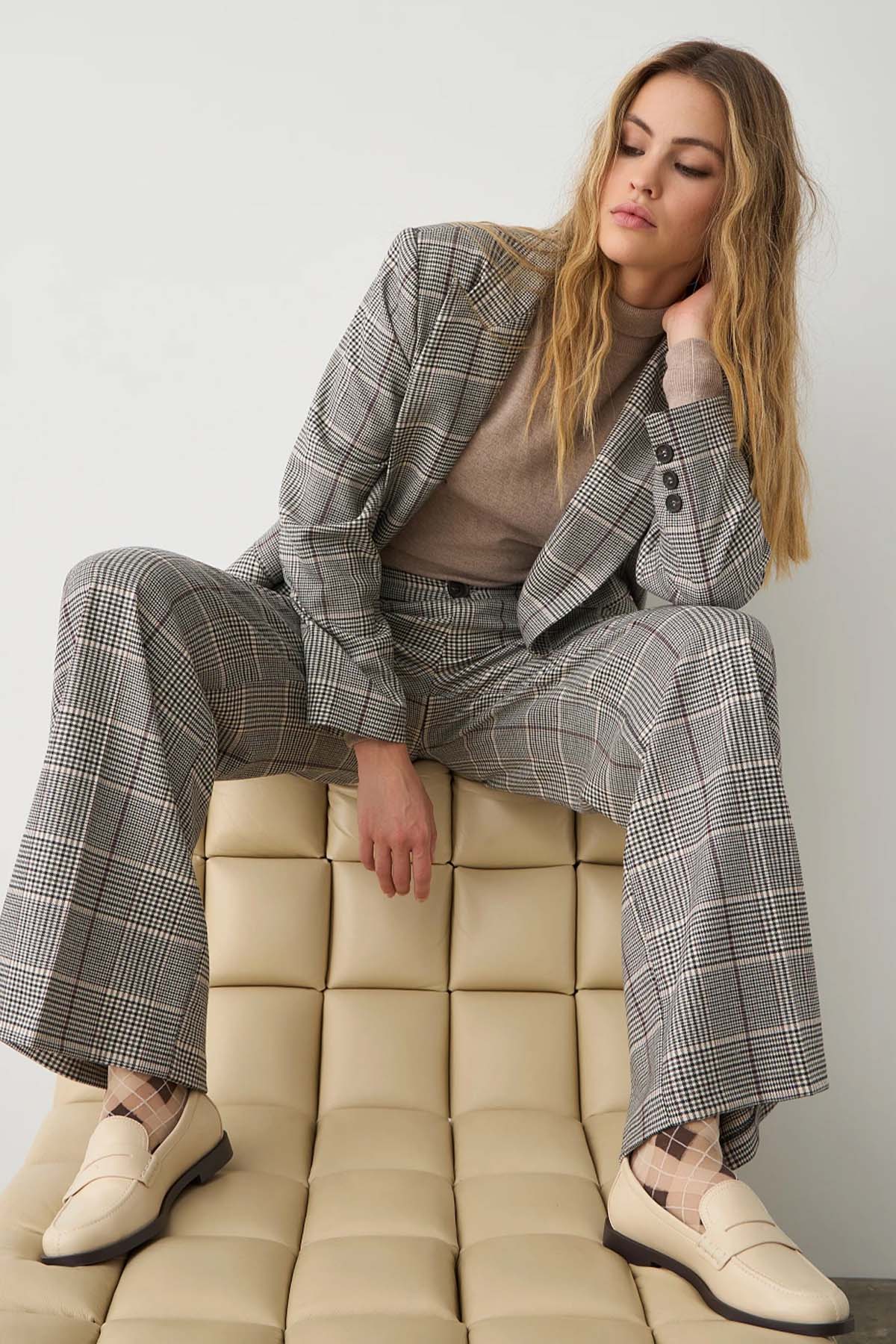 Bsb Relaxed Fit Ekose Desenli Tek Pile Yandan Cepli Pantolon