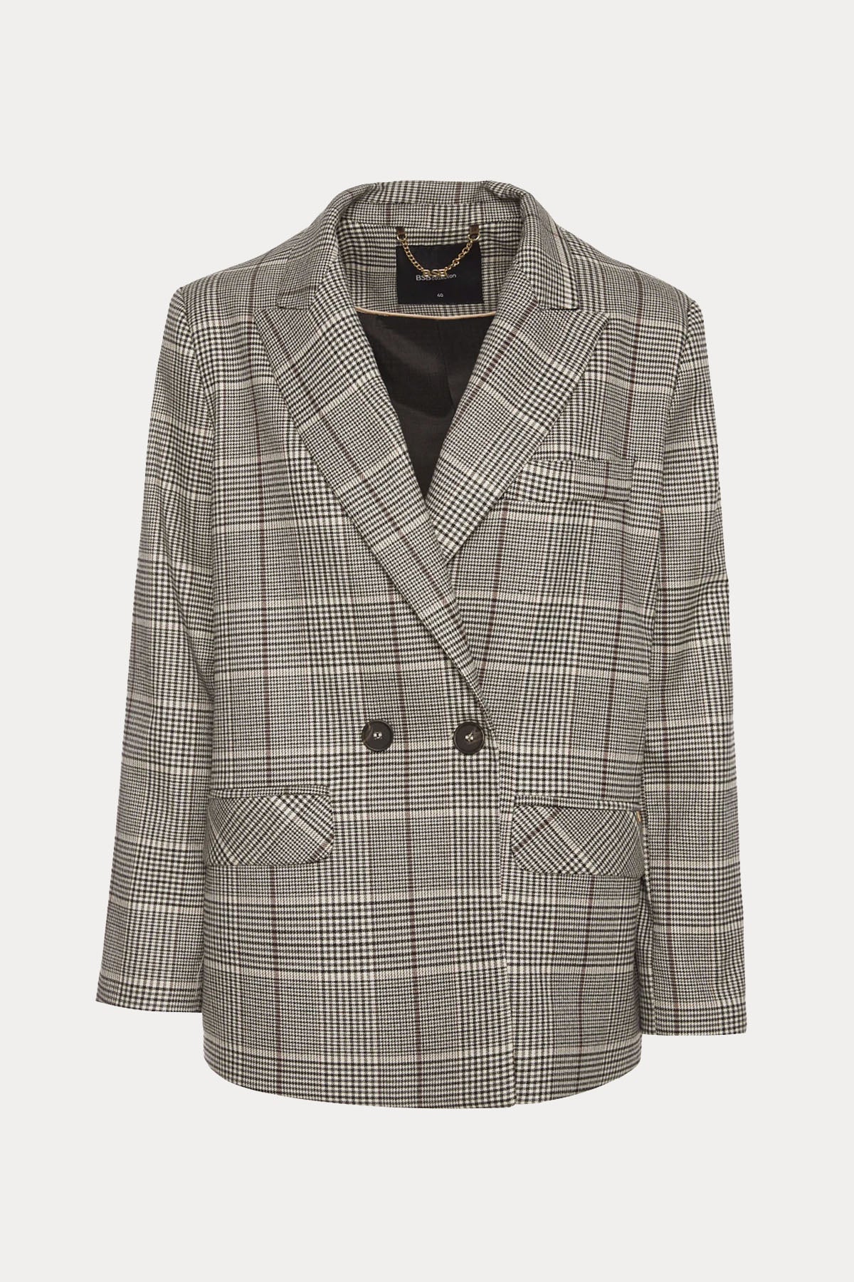 Bsb Relaxed Fit Ekose Desenli Kruvaze Blazer Ceket