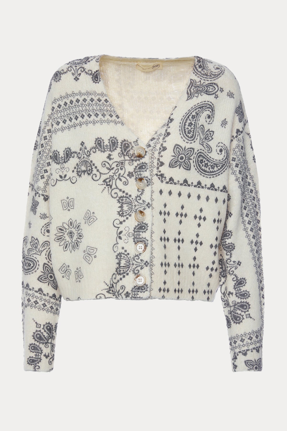 Bsb Relaxed Fit Etnik Şal Desenli Yün Triko Ceket