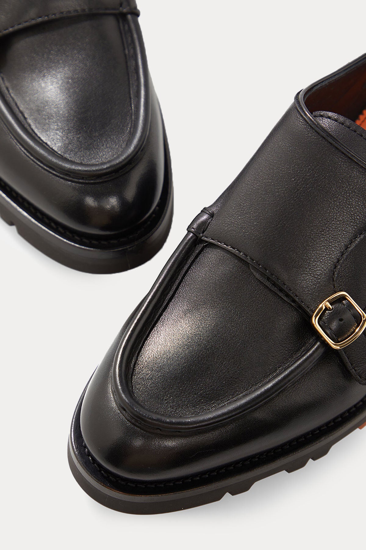 Santoni Çift Tokalı Deri Loafer Ayakkabı
