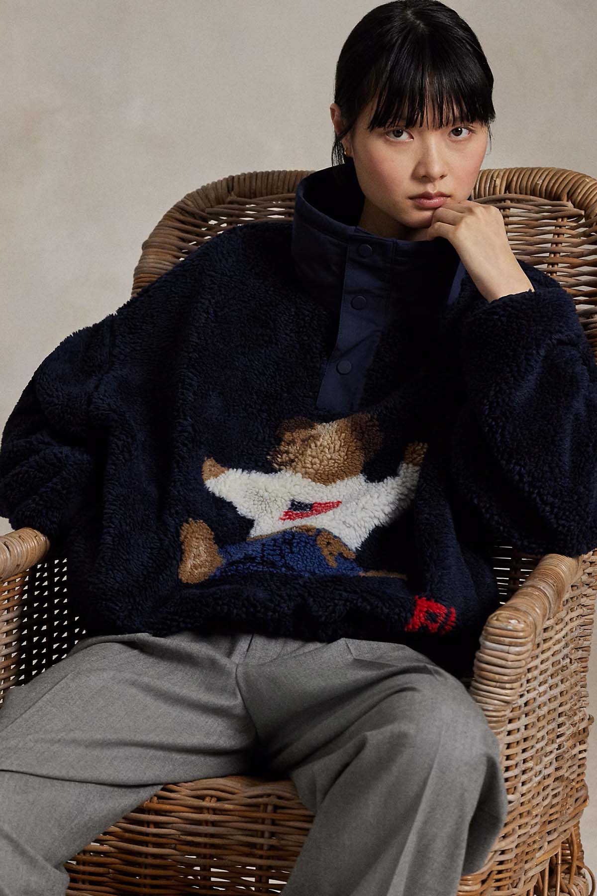 Polo Ralph Lauren Relaxed Fit Dik Yaka Peluş Polo Bear Sweatshirt