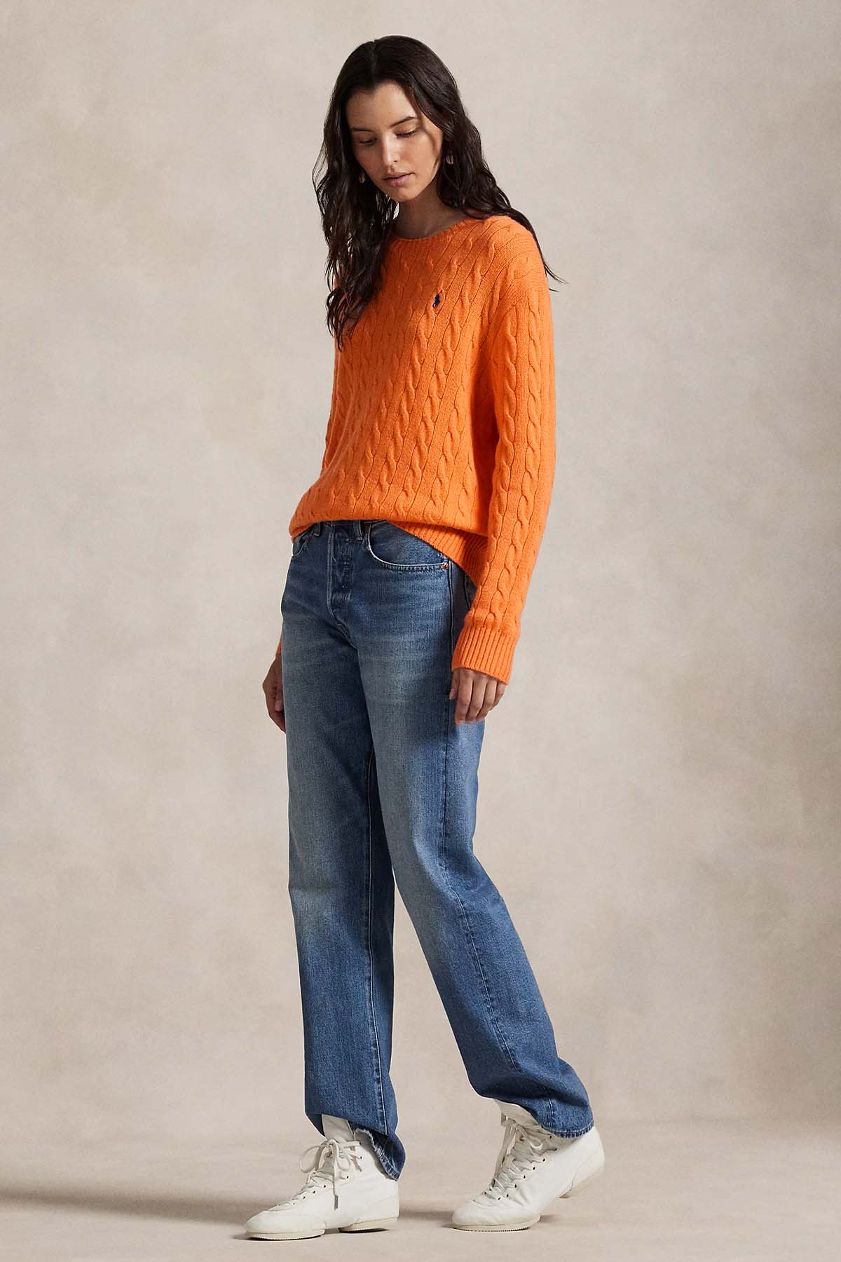 Polo Ralph Lauren Kaşmir Slim Fit Yuvarlak Yaka Saç Örgü Yün Triko