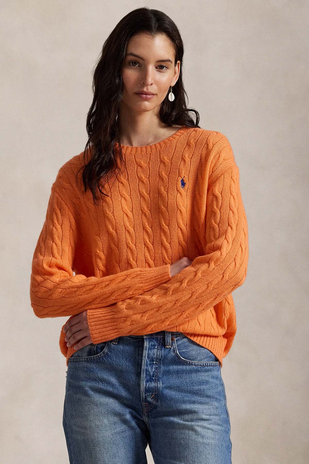 Polo Ralph Lauren Kaşmir Slim Fit Yuvarlak Yaka Saç Örgü Yün Triko