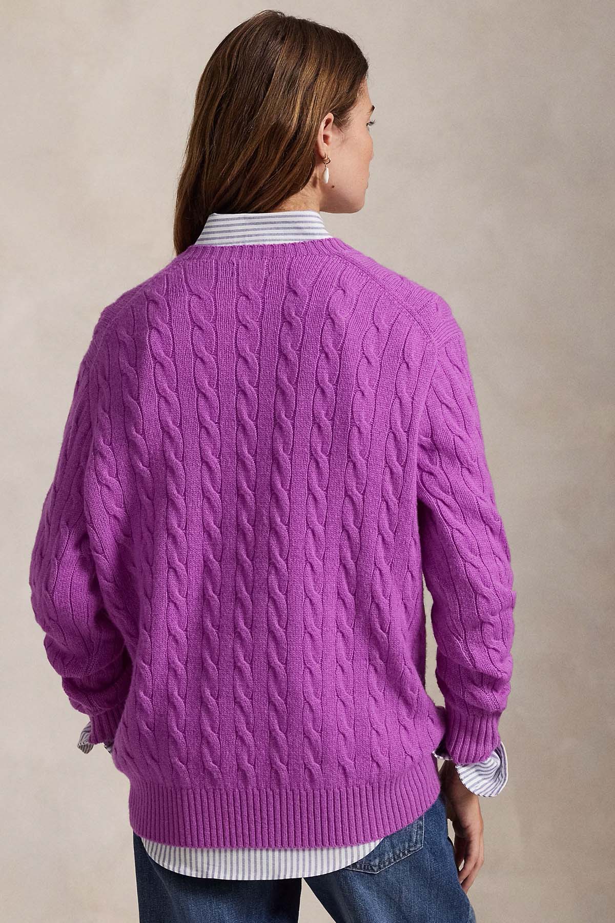 Polo Ralph Lauren Kaşmir Slim Fit Yuvarlak Yaka Saç Örgü Yün Triko