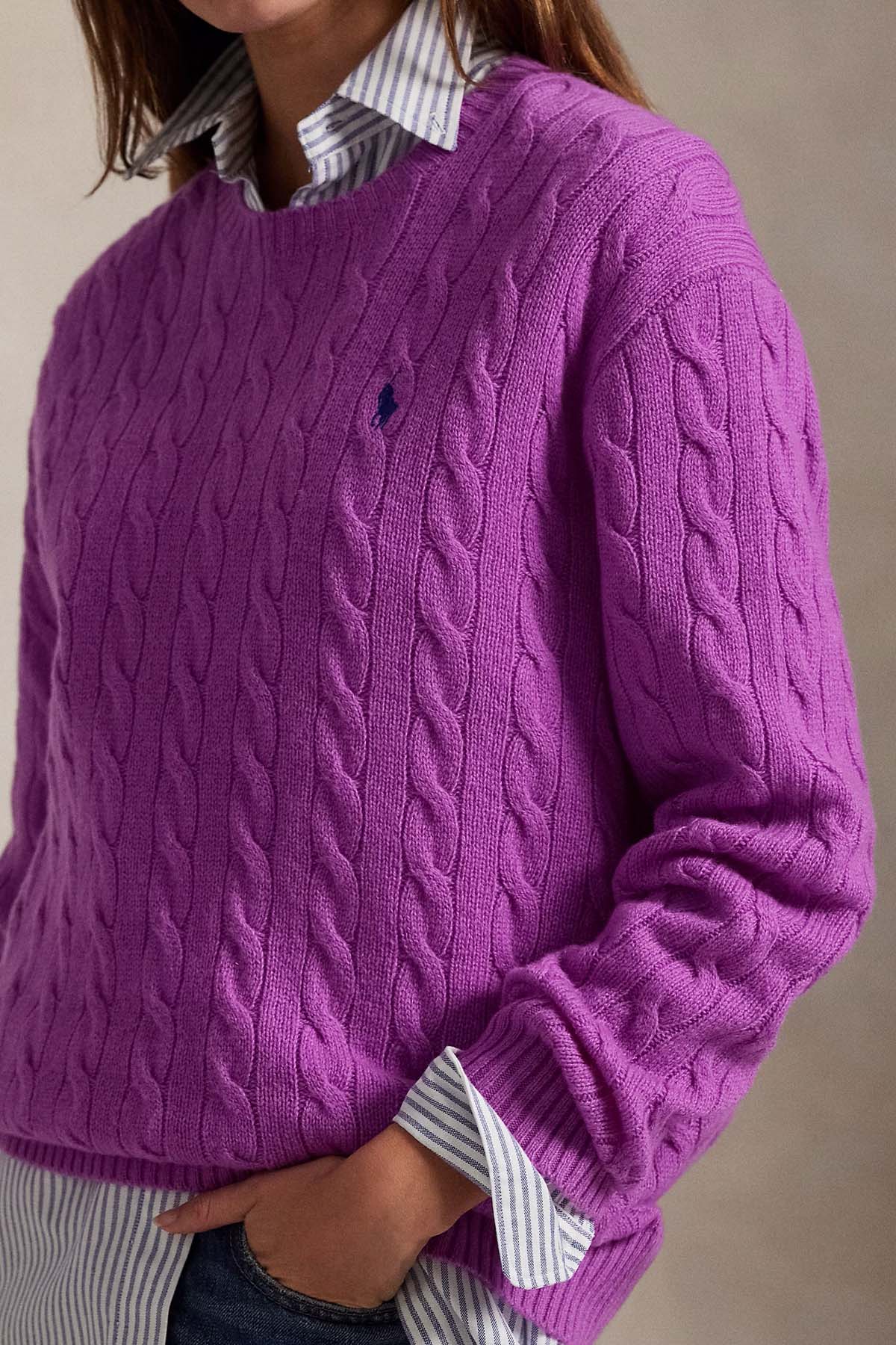 Polo Ralph Lauren Kaşmir Slim Fit Yuvarlak Yaka Saç Örgü Yün Triko