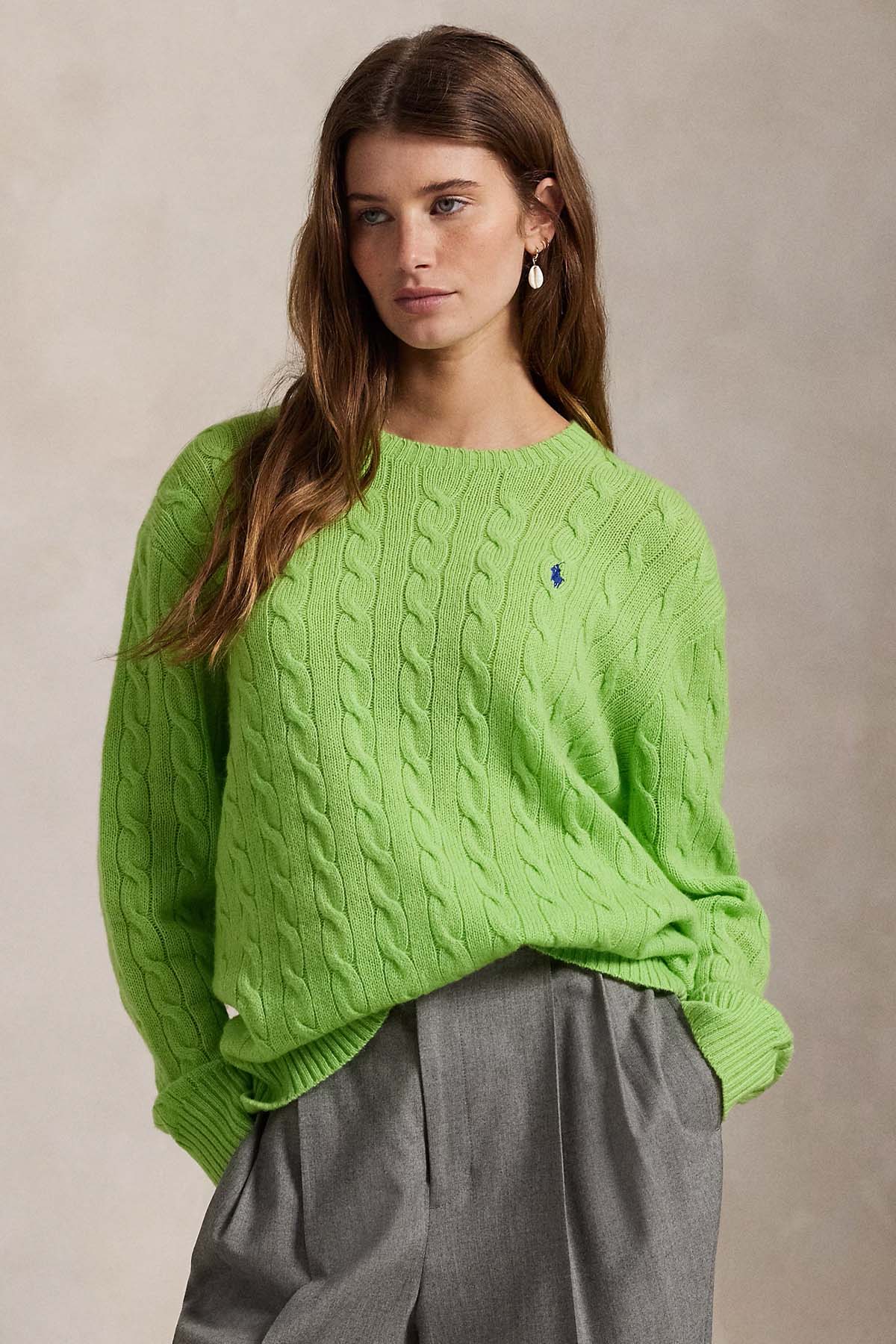 Polo Ralph Lauren Kaşmir Slim Fit Yuvarlak Yaka Saç Örgü Yün Triko