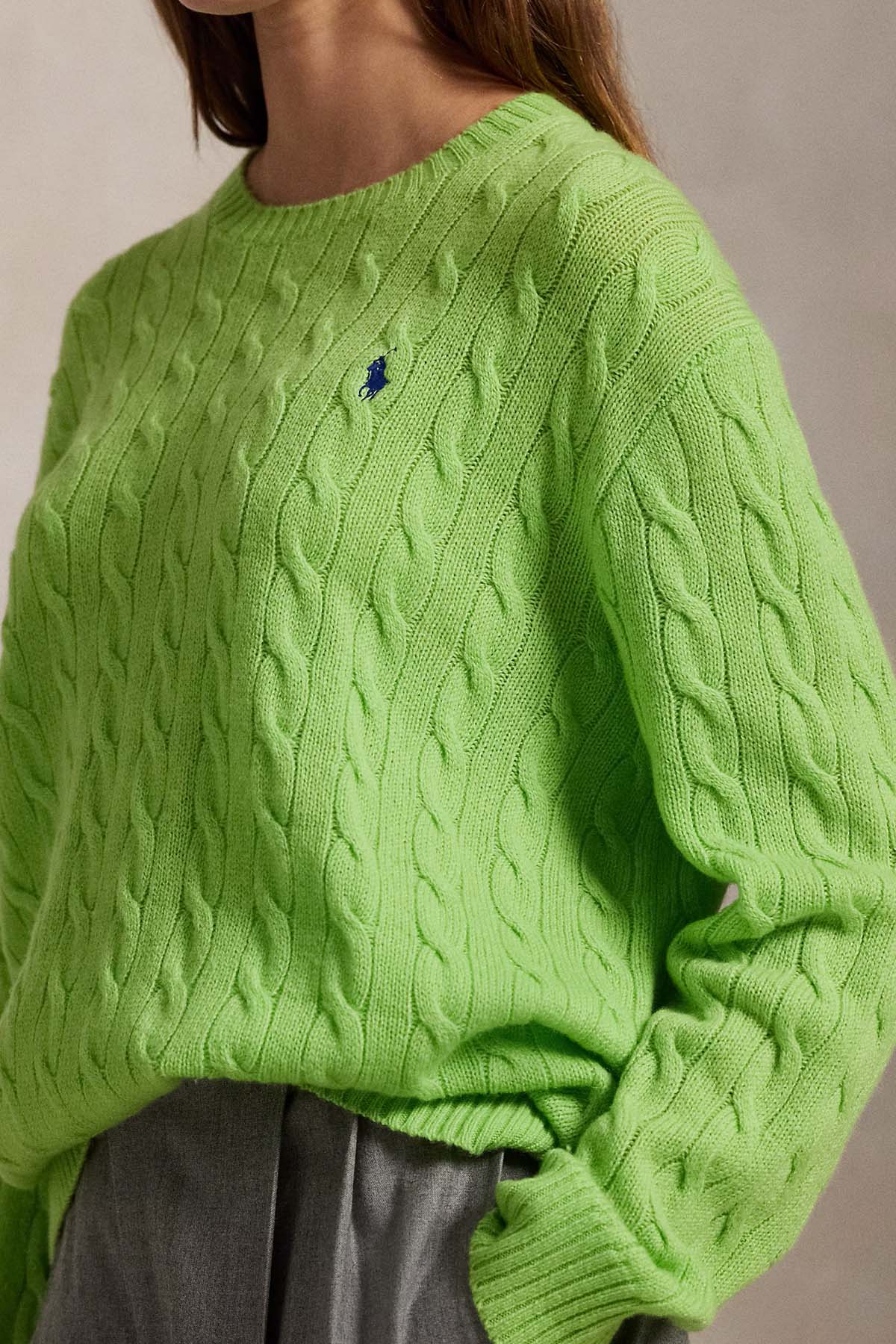 Polo Ralph Lauren Kaşmir Slim Fit Yuvarlak Yaka Saç Örgü Yün Triko