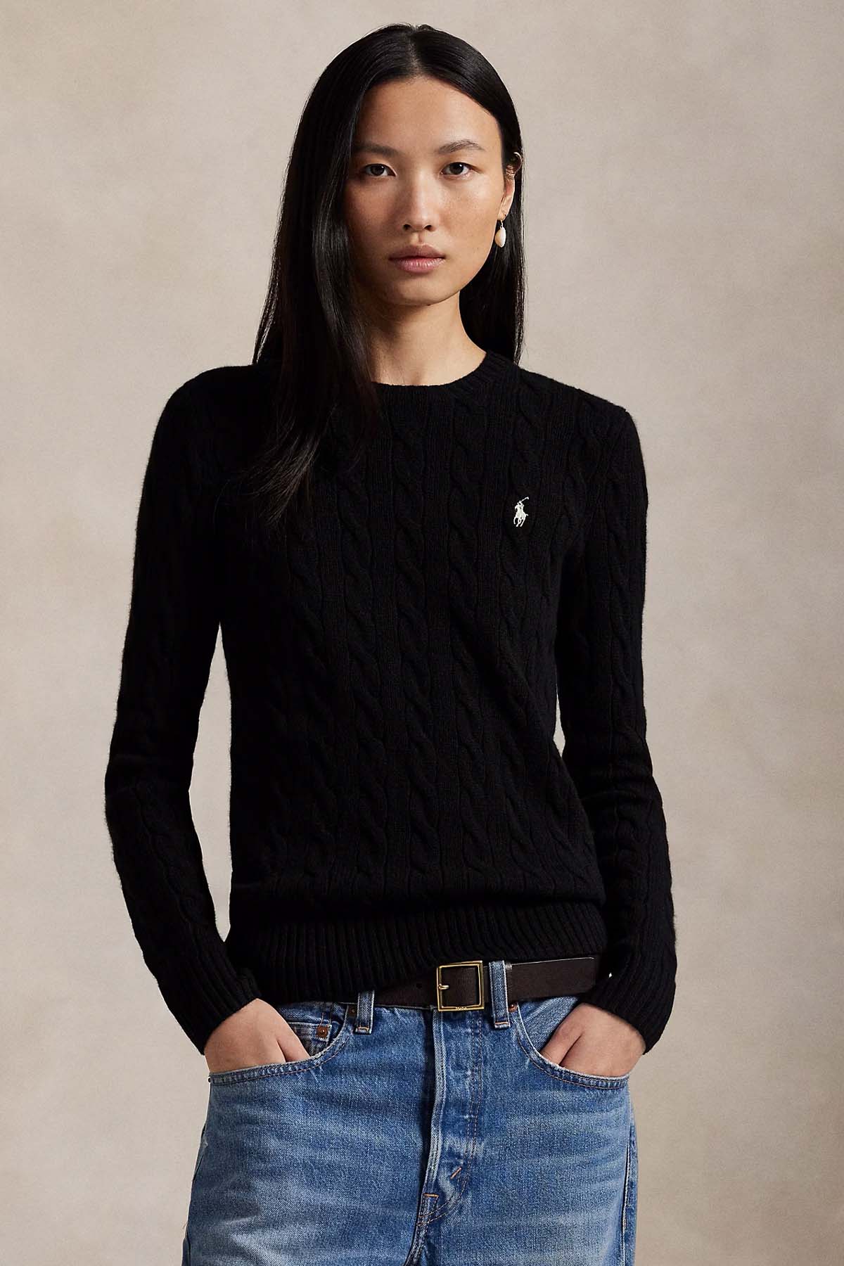 Polo Ralph Lauren Kaşmir Slim Fit Yuvarlak Yaka Saç Örgü Yün Triko