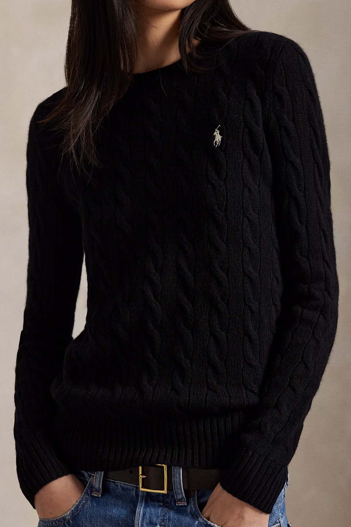 Polo Ralph Lauren Kaşmir Slim Fit Yuvarlak Yaka Saç Örgü Yün Triko