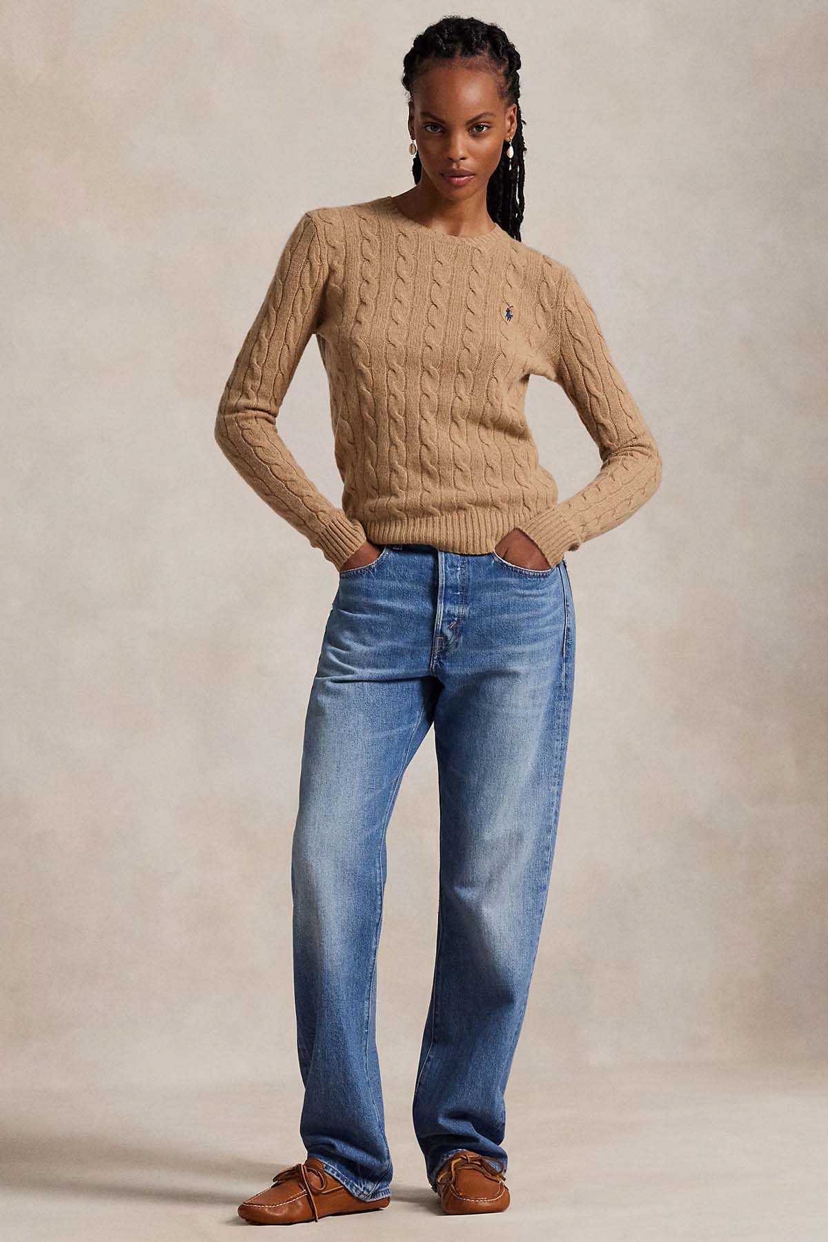 Polo Ralph Lauren Kaşmir Slim Fit Yuvarlak Yaka Saç Örgü Yün Triko