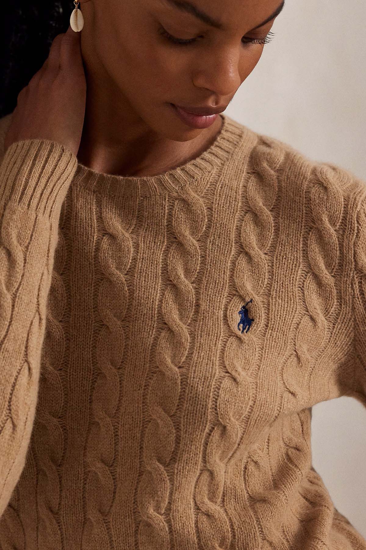 Polo Ralph Lauren Kaşmir Slim Fit Yuvarlak Yaka Saç Örgü Yün Triko