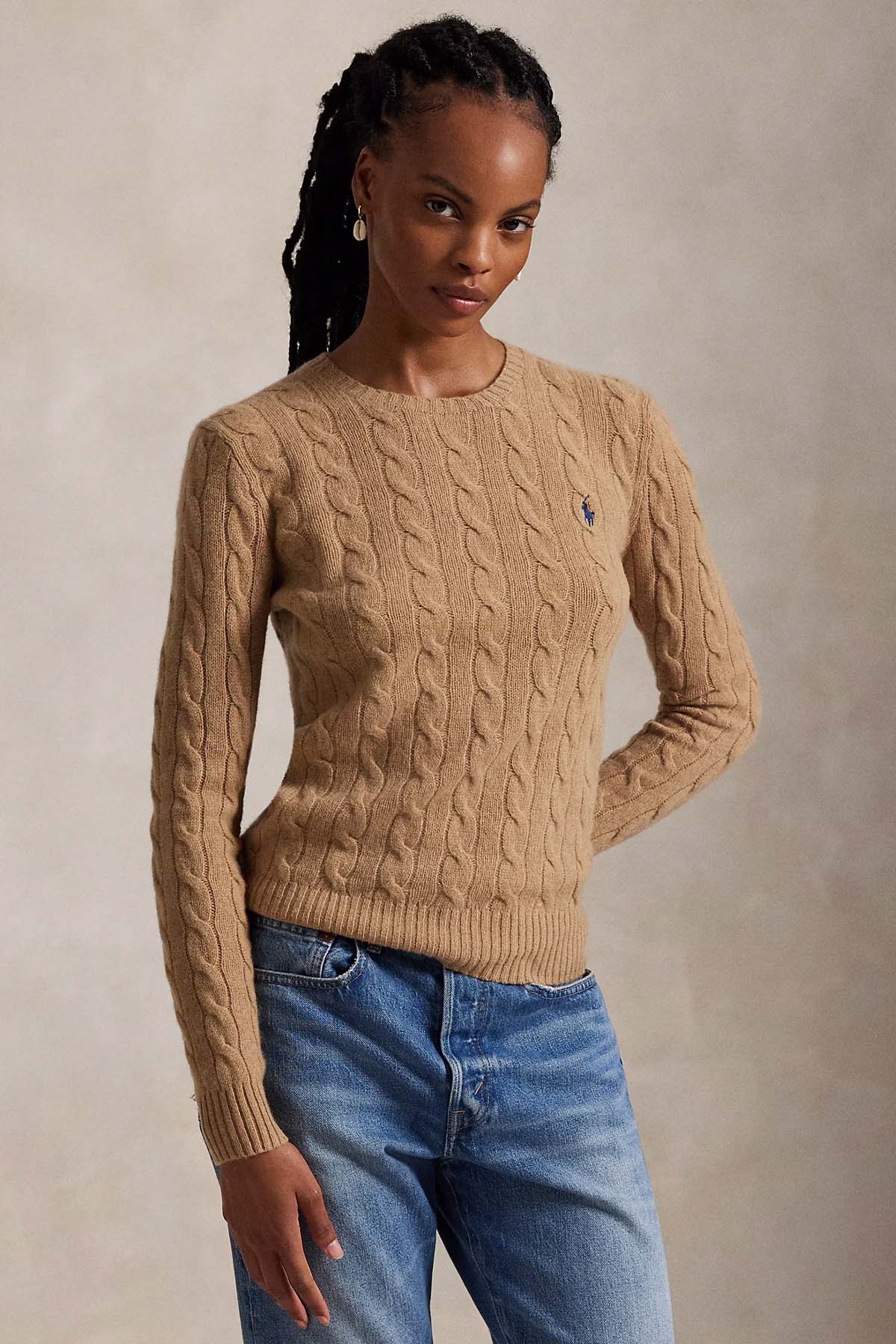 Polo Ralph Lauren Kaşmir Slim Fit Yuvarlak Yaka Saç Örgü Yün Triko