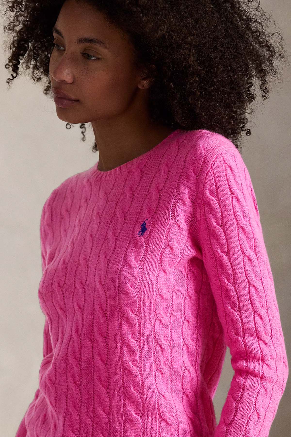 Polo Ralph Lauren Kaşmir Slim Fit Yuvarlak Yaka Saç Örgü Yün Triko