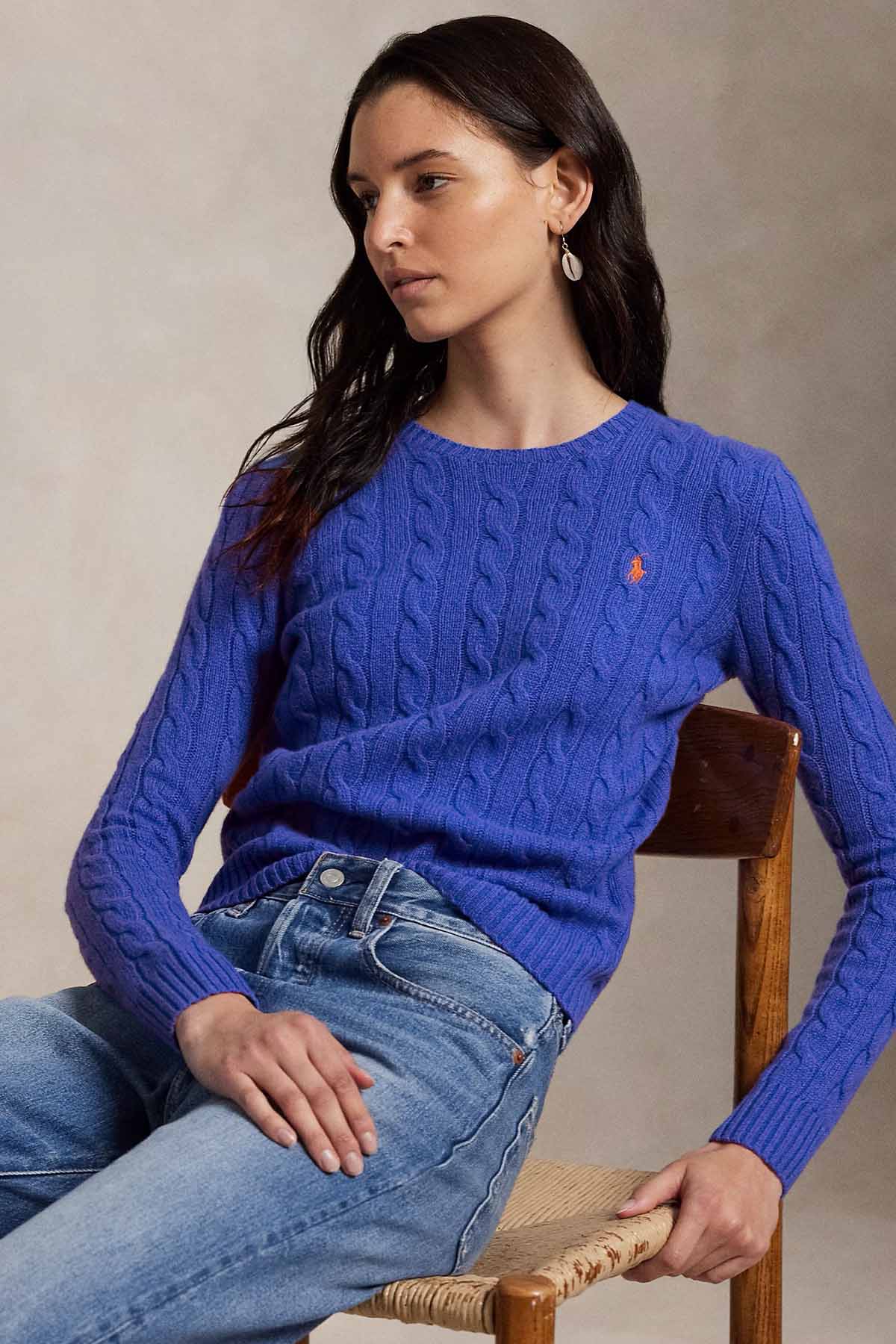 Polo Ralph Lauren Kaşmir Slim Fit Yuvarlak Yaka Saç Örgü Yün Triko