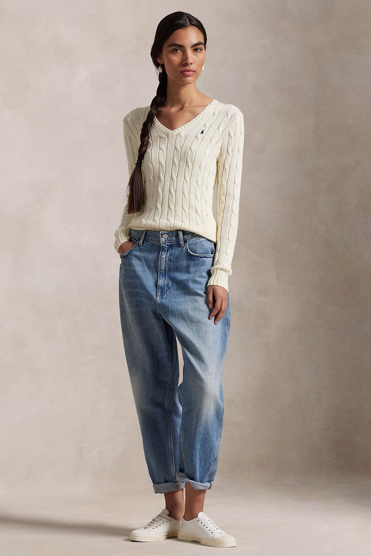 Polo Ralph Lauren Slim Fit V Yaka Saç Örgü Triko