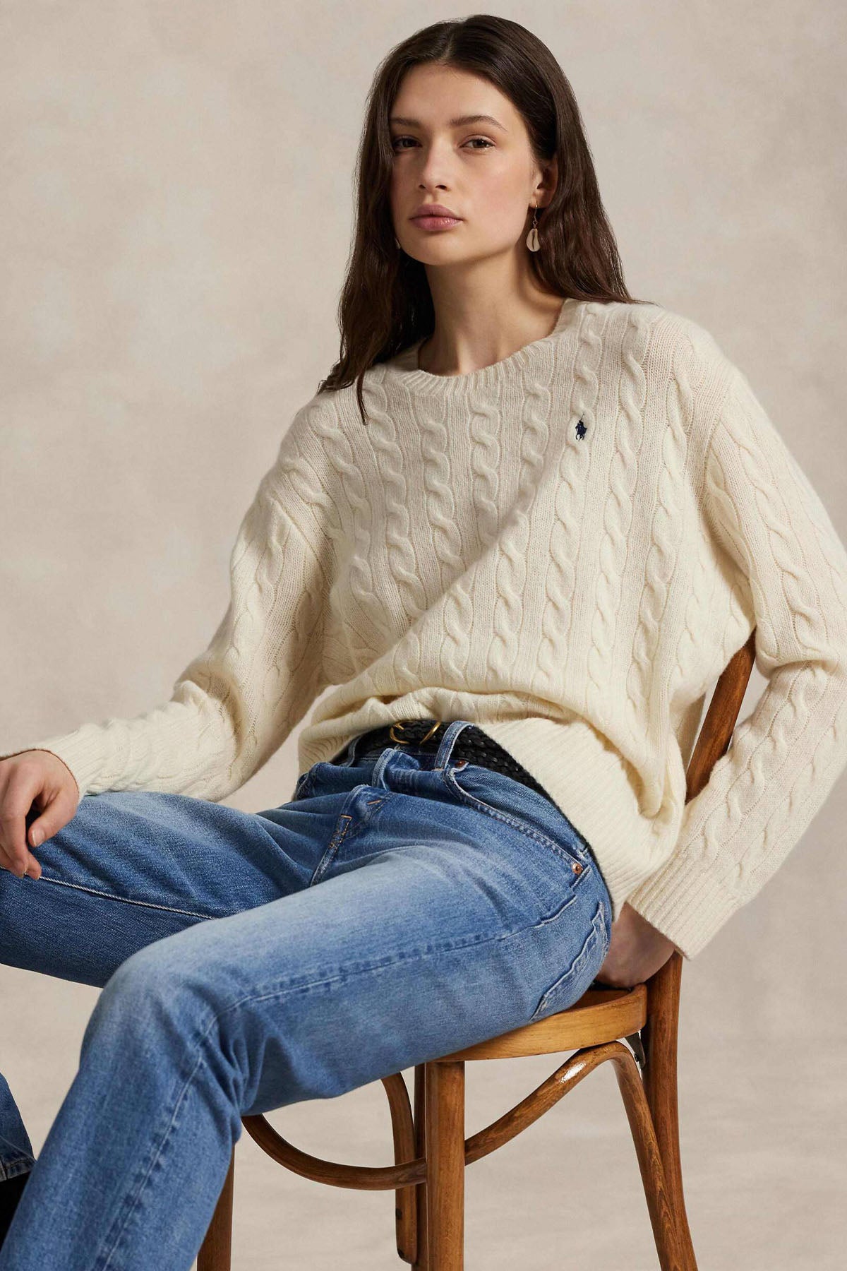 Polo Ralph Lauren Kaşmir Slim Fit Yuvarlak Yaka Saç Örgü Yün Triko