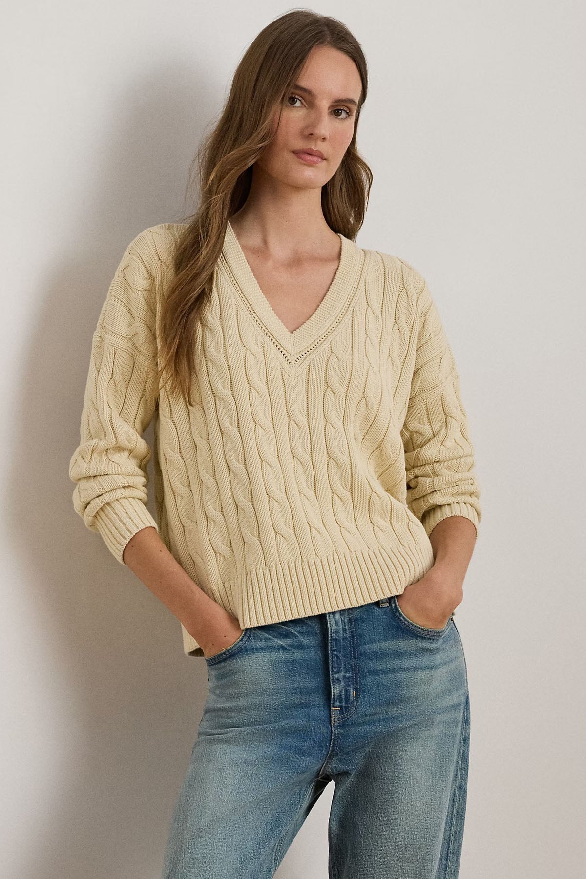 Polo Ralph Lauren Relaxed Fit V Yaka Saç Örgü Triko