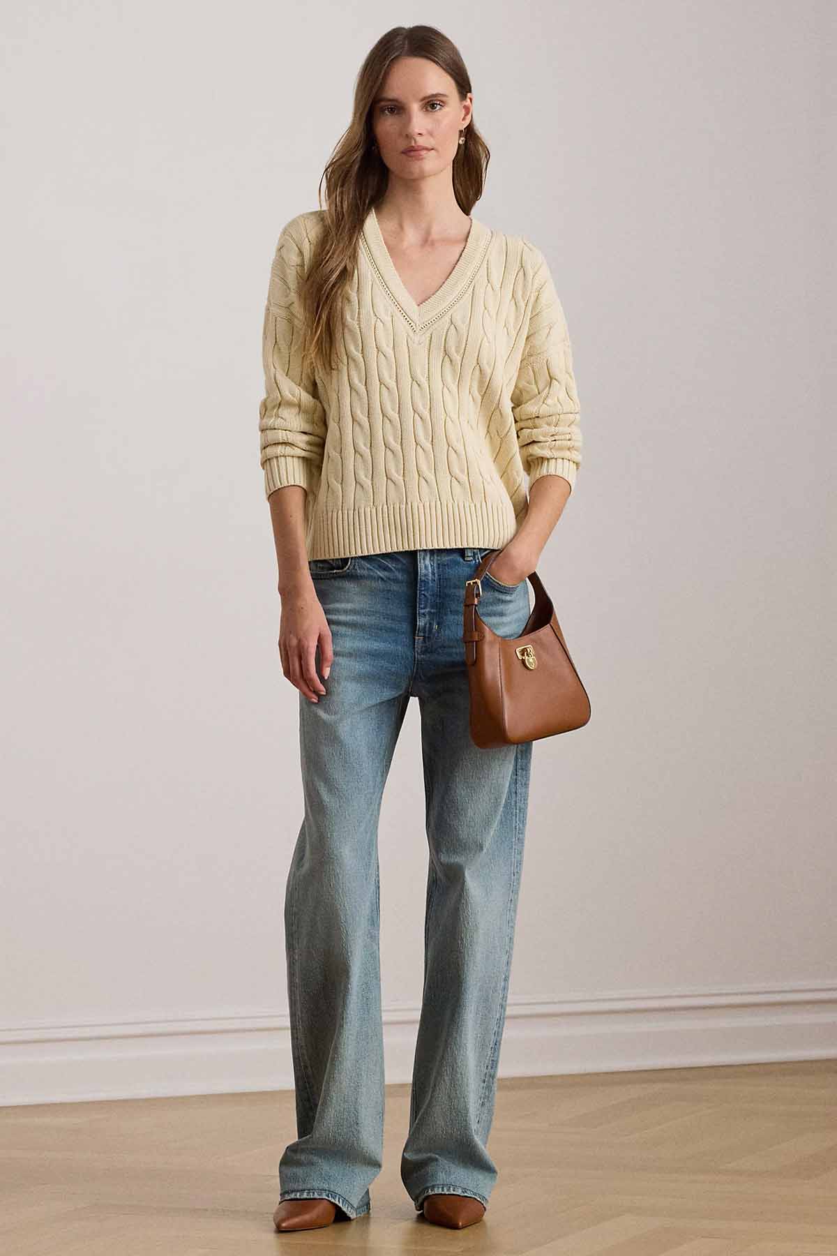 Polo Ralph Lauren Relaxed Fit V Yaka Saç Örgü Triko