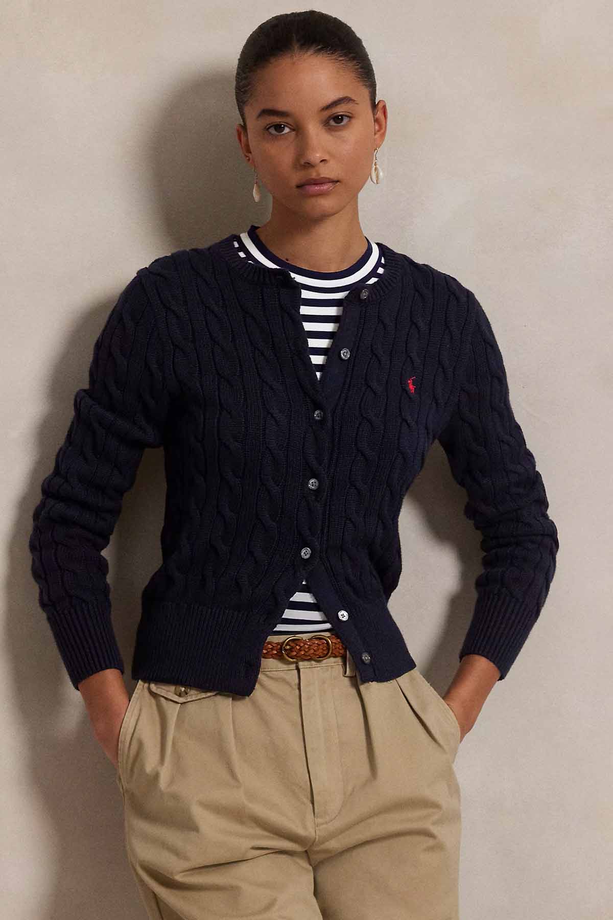 Polo Ralph Lauren Yuvarlak Yaka Saç Örgü Triko Ceket