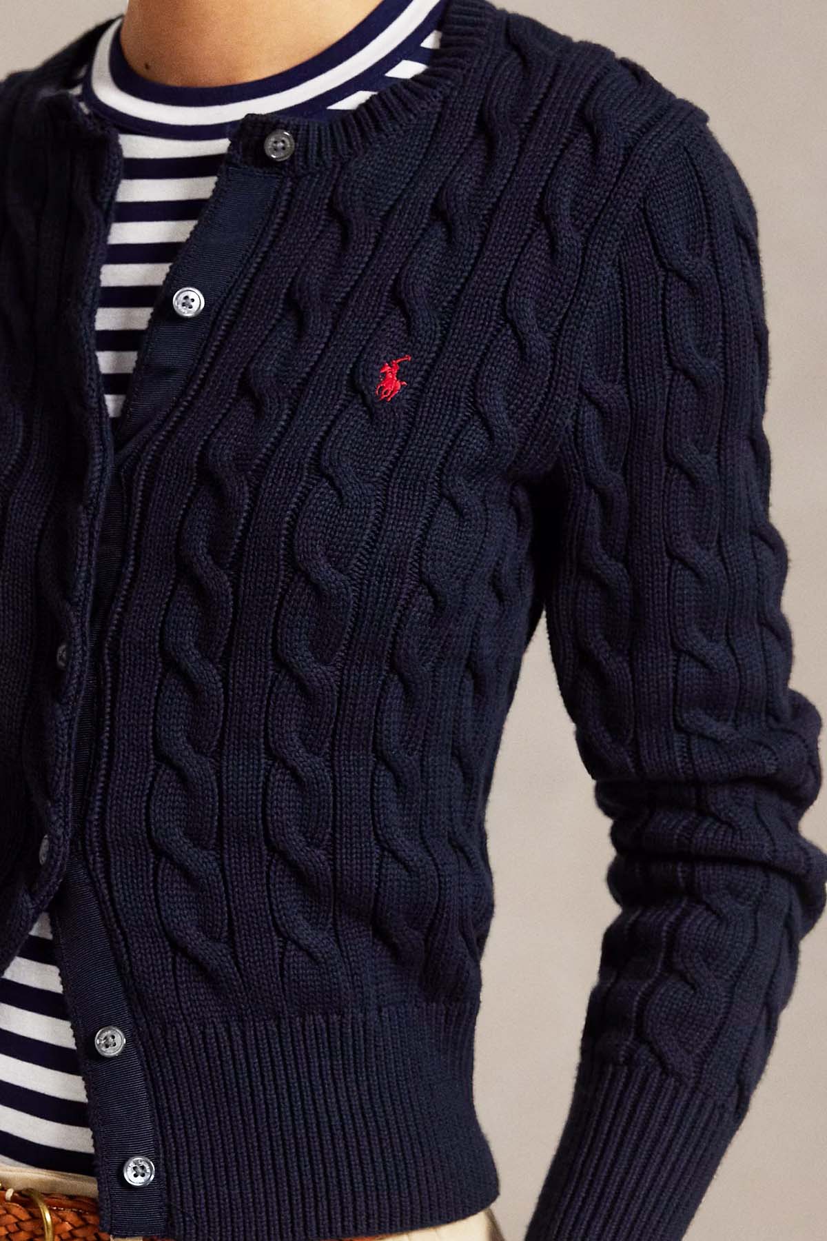 Polo Ralph Lauren Yuvarlak Yaka Saç Örgü Triko Ceket