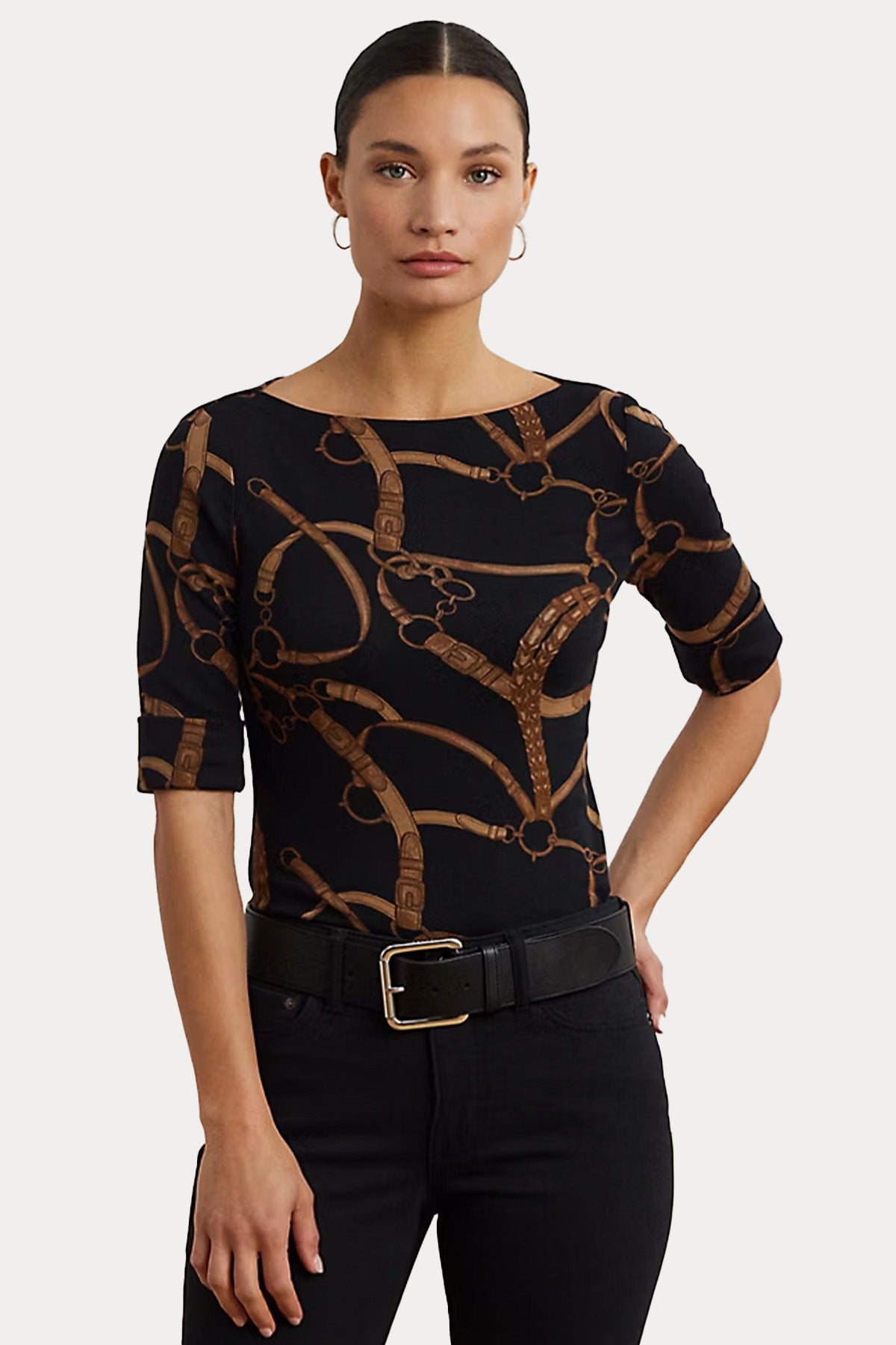 Polo Ralph Lauren Desenli Kayık Yaka Bluz