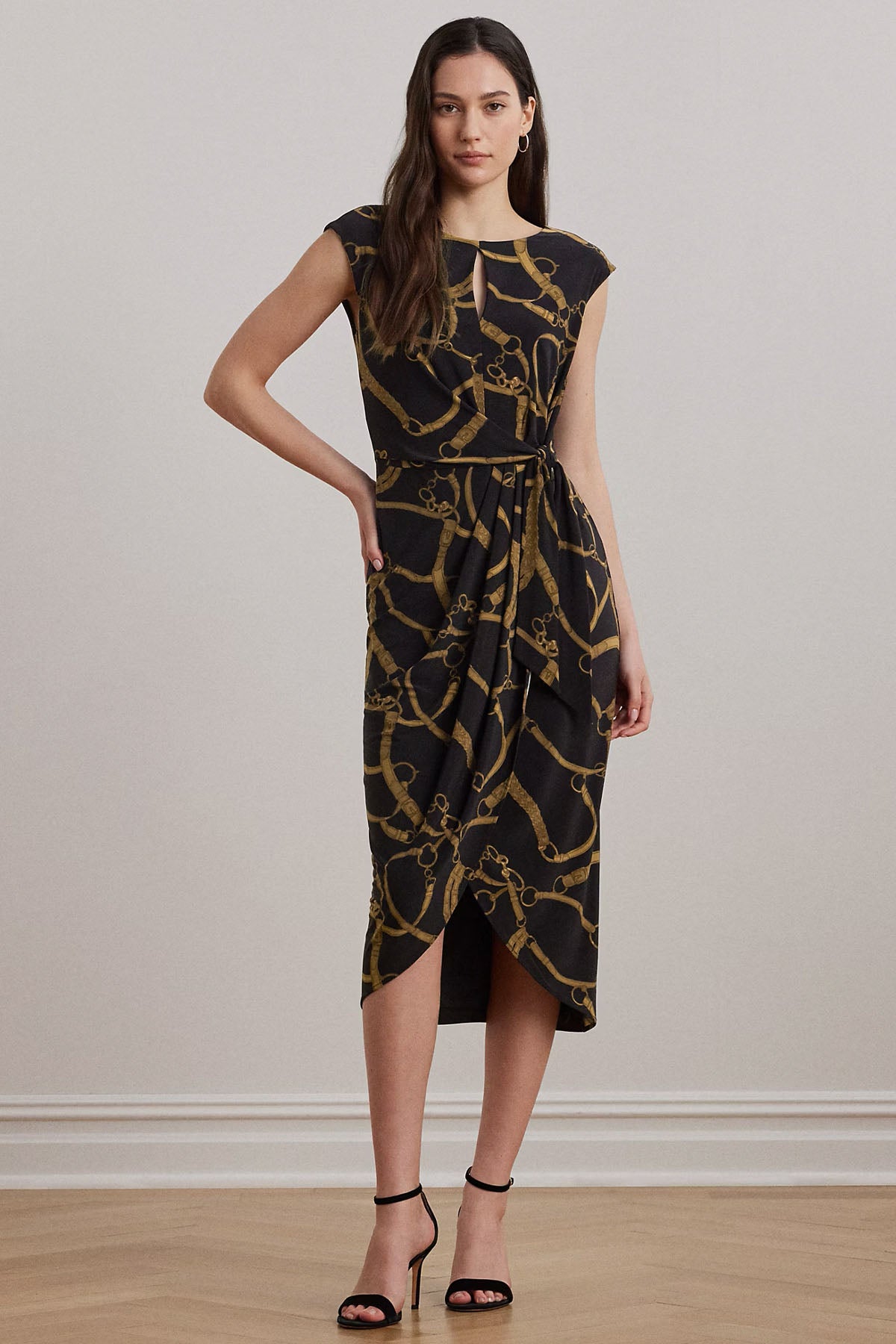 Polo Ralph Lauren Kruvaze Bağlamalı Midi Abiye Elbise