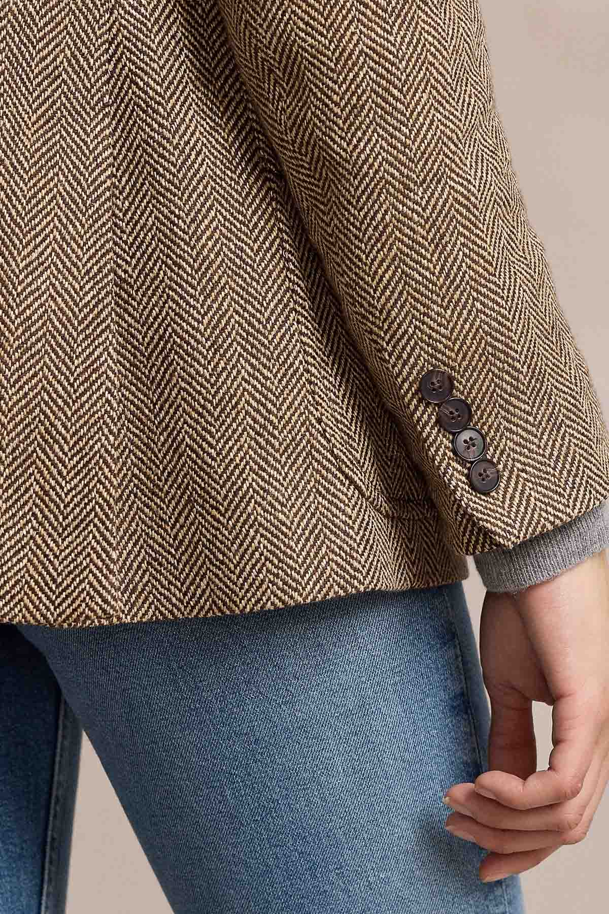 Polo Ralph Lauren Balıksırtı Desenli İpek Yün Karışımlı Keten Blazer Ceket