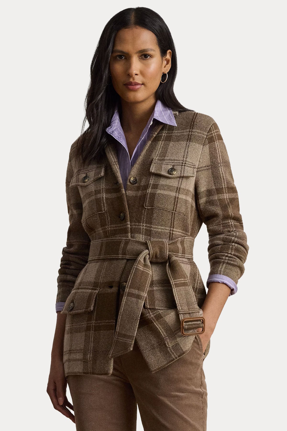 Polo Ralph Lauren Ekose Desenli Kemerli Kaşmir Yün Ceket