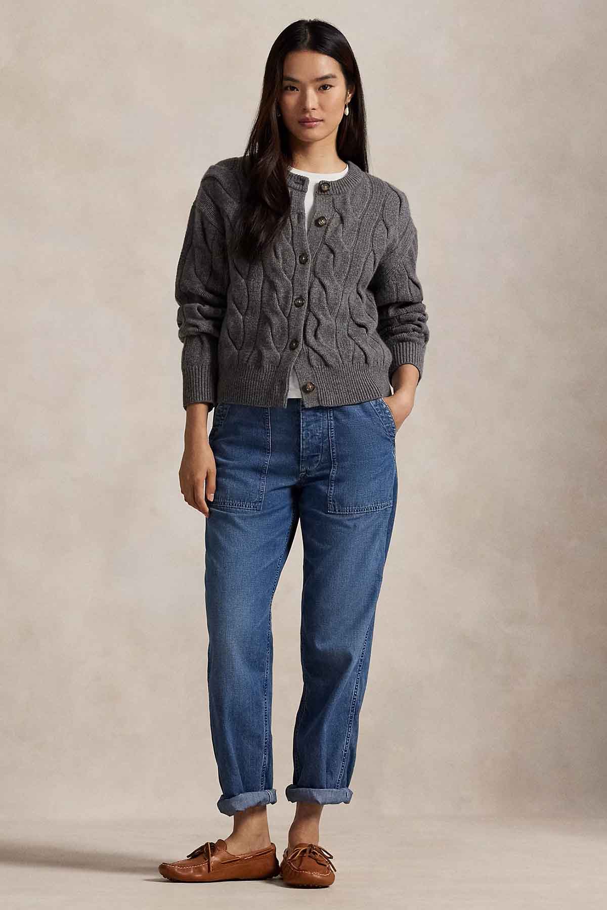 Polo Ralph Lauren Relaxed Fit Saç Örgü Kaşmir Yün Triko Ceket