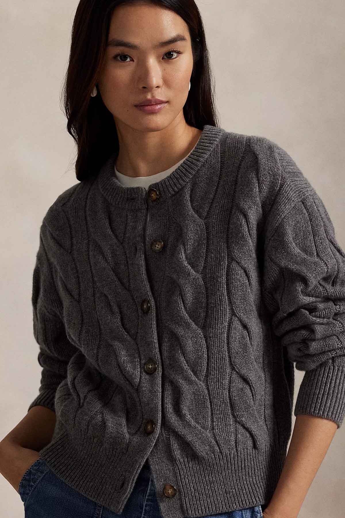 Polo Ralph Lauren Relaxed Fit Saç Örgü Kaşmir Yün Triko Ceket