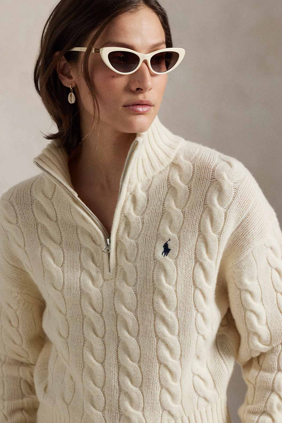 Polo Ralph Lauren Relaxed Fit Perkins Yaka Saç Örgü Kaşmir Yün Triko-Triko-Libas