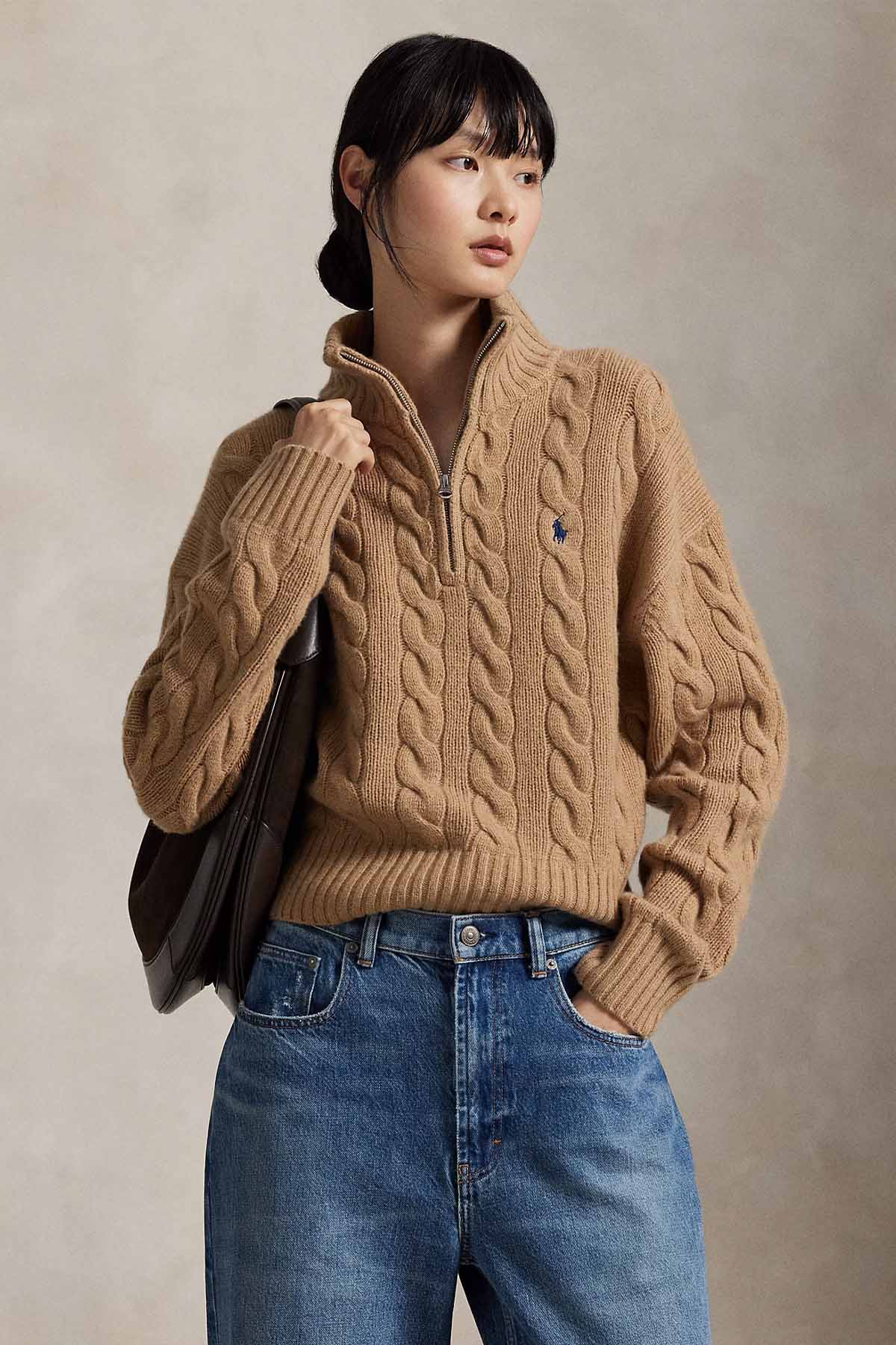 Polo Ralph Lauren Relaxed Fit Perkins Yaka Saç Örgü Kaşmir Yün Triko