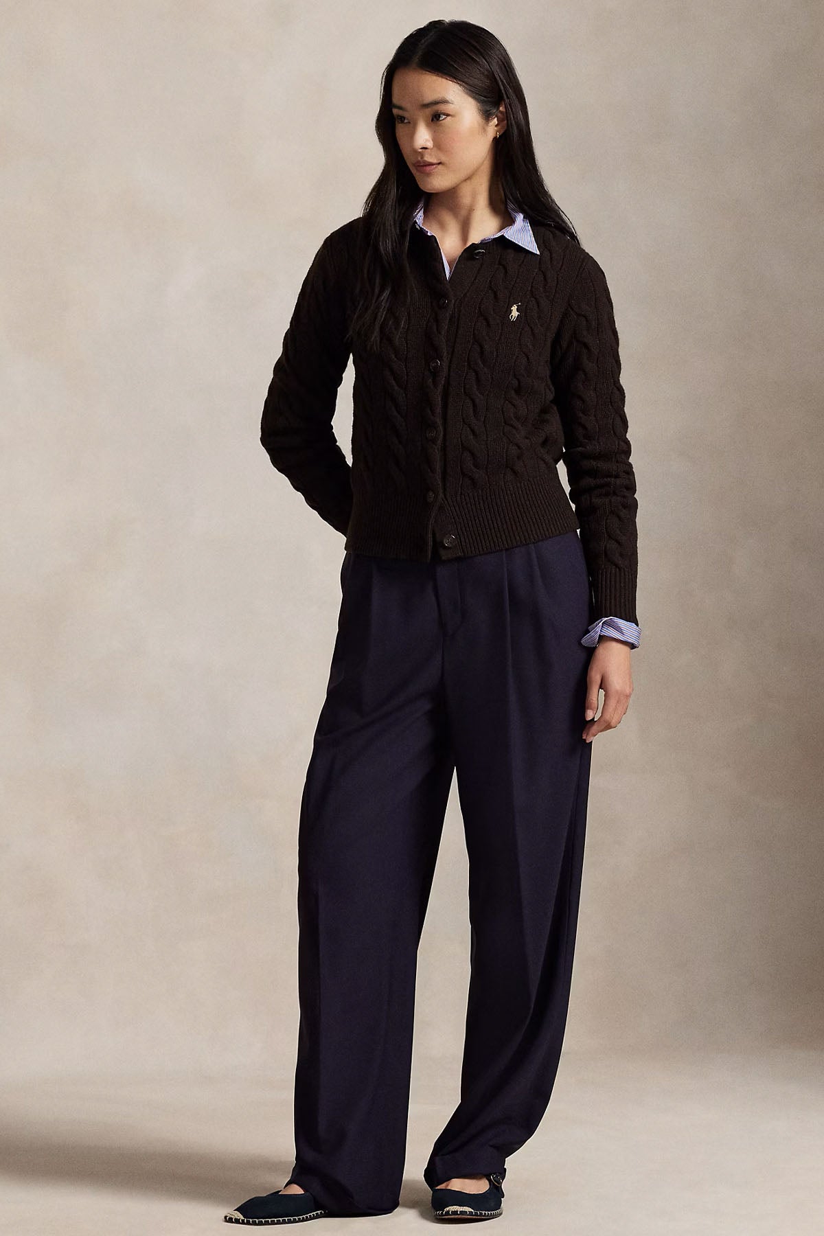 Polo Ralph Lauren Slim Fit Saç Örgü Kaşmir Yün Triko Ceket