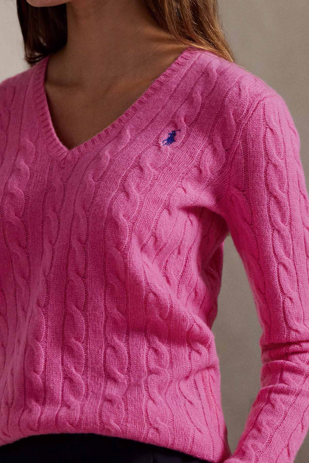 Polo Ralph Lauren Slim Fit V Yaka Saç Örgü Kaşmir Yün Triko