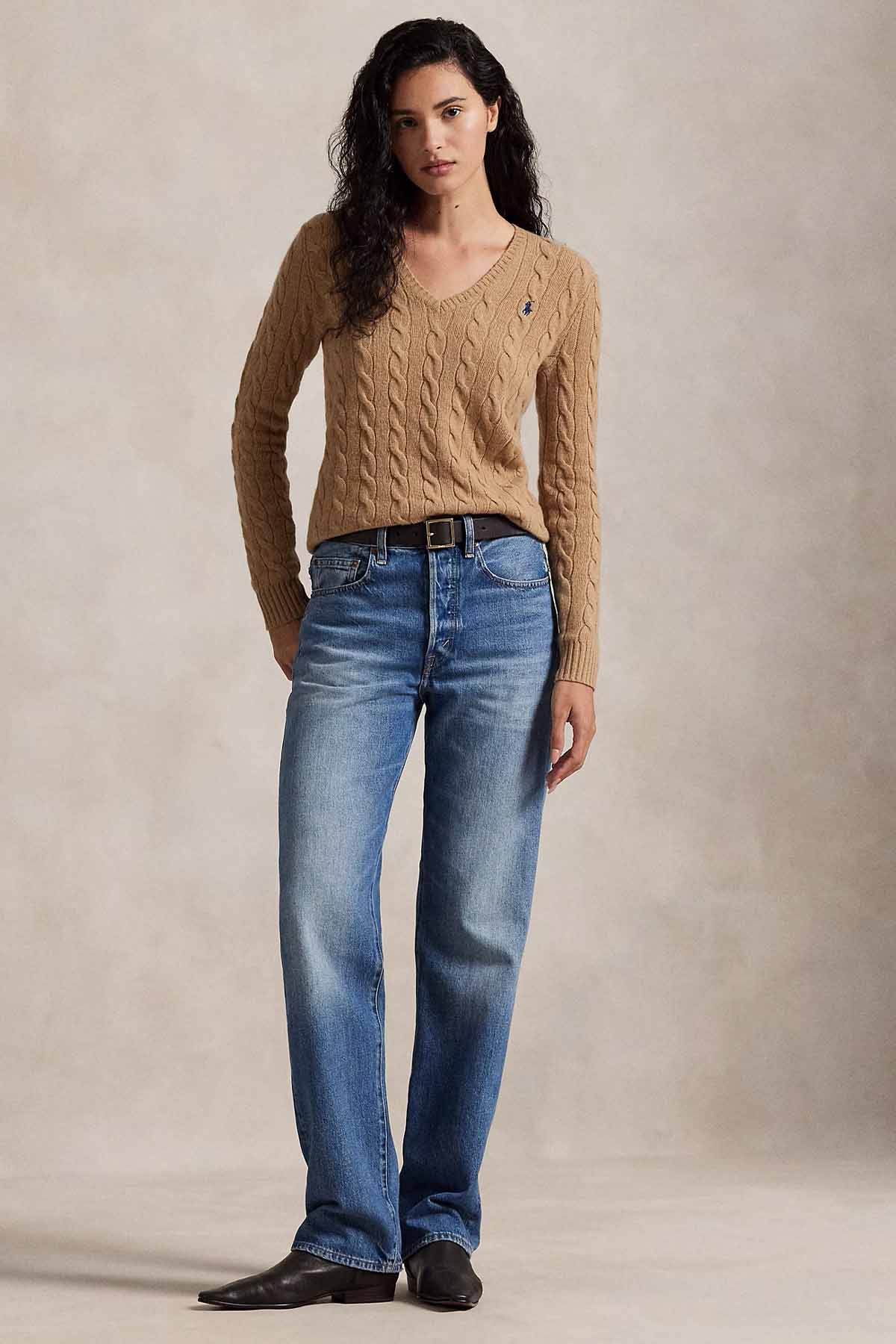 Polo Ralph Lauren Slim Fit V Yaka Saç Örgü Kaşmir Yün Triko